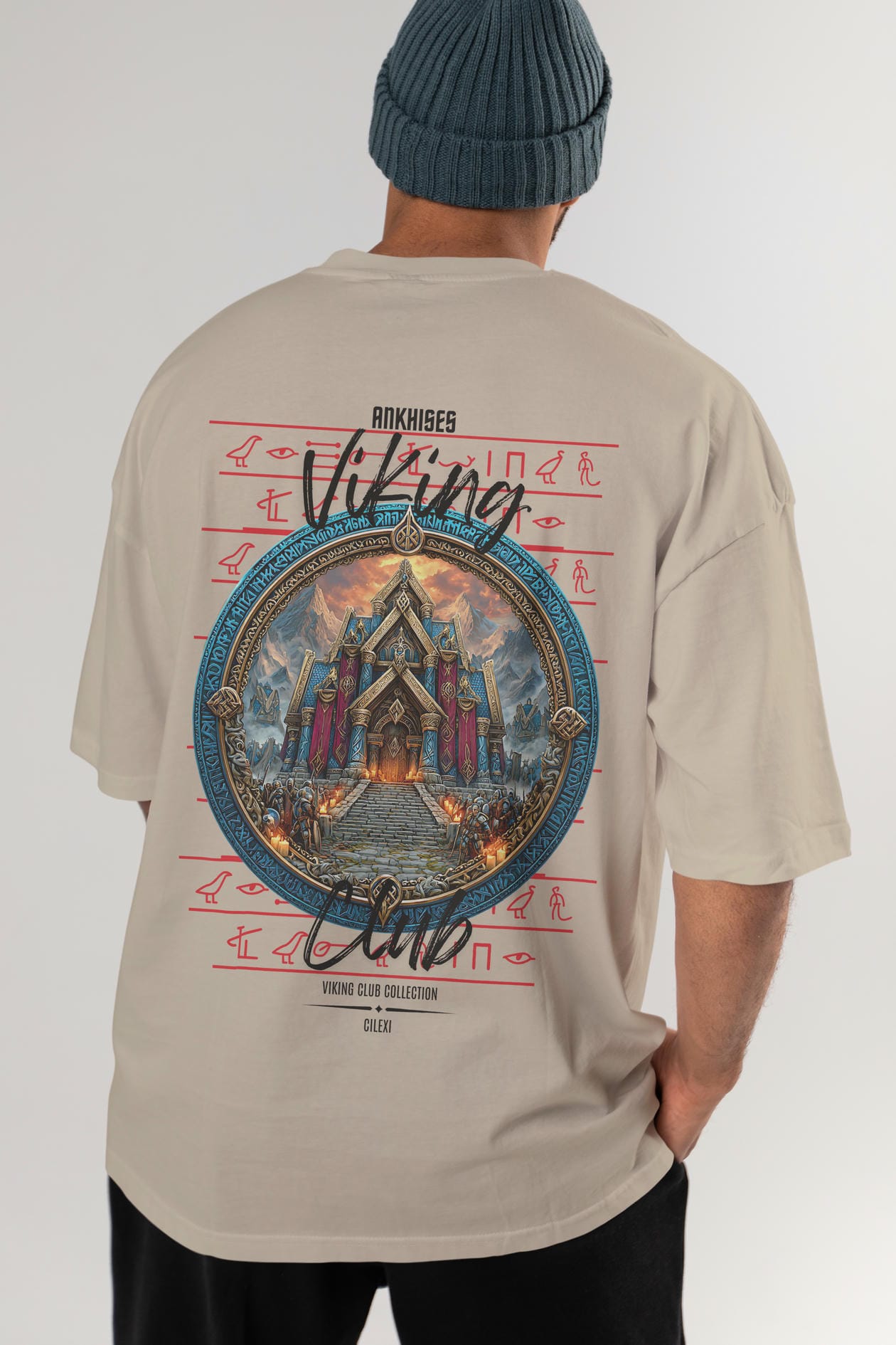 Valhalla Arka Baskılı Oversize t-shirt Erkek Kadın %100 Pamuk Bisiklet Yaka tişort