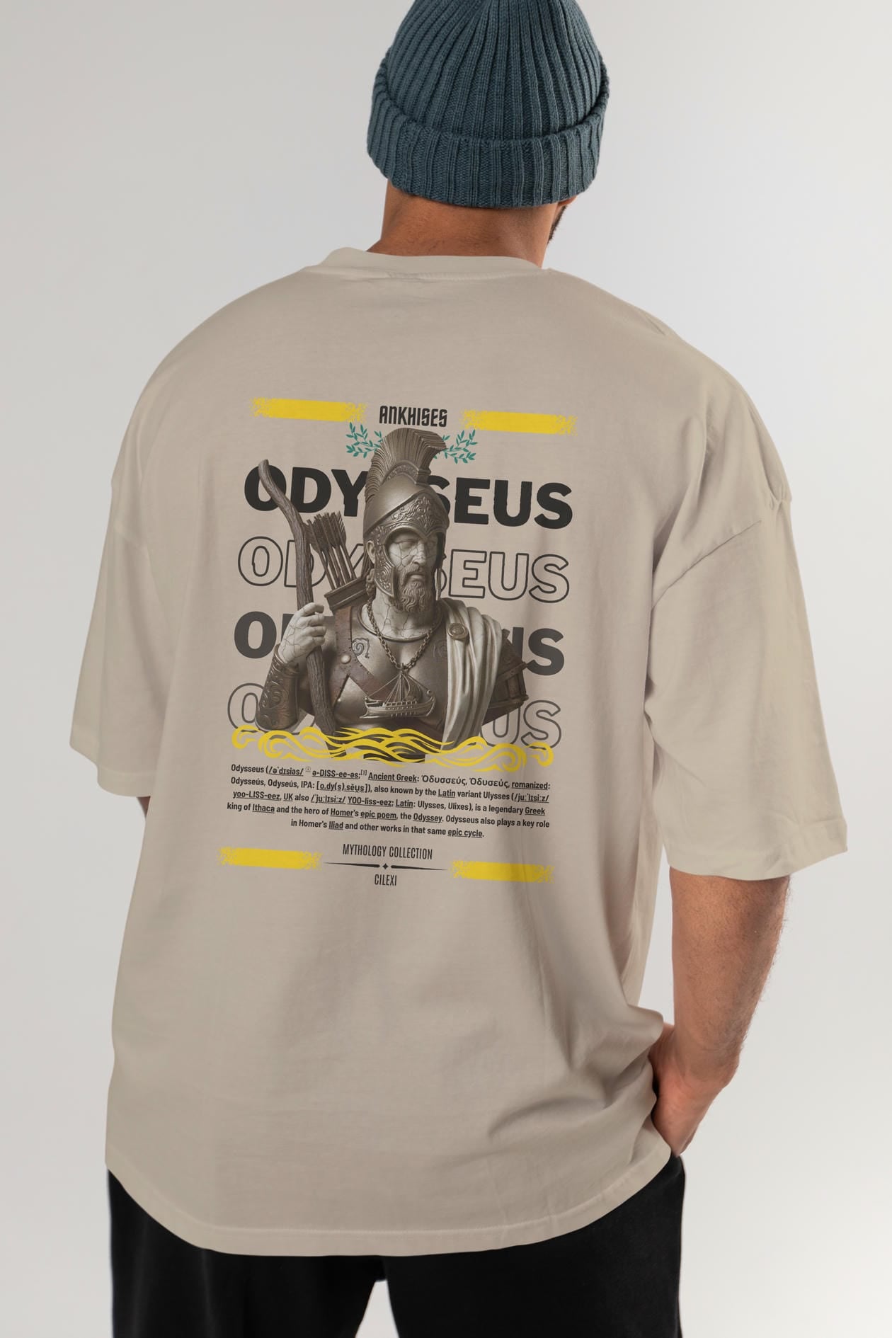 Odysseus 1 Arka Baskılı Oversize t-shirt Erkek Kadın %100 Pamuk Bisiklet Yaka tişort