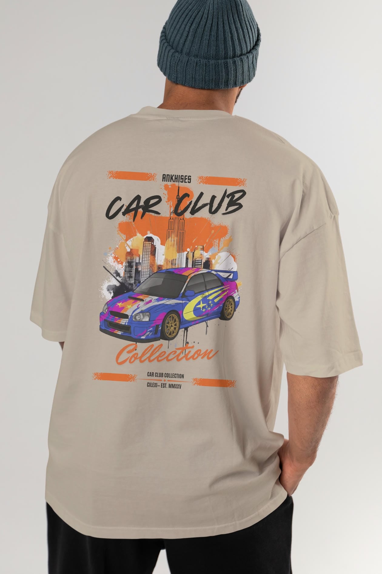 Araba Club Serisi 7 Baskılı Oversize t-shirt Erkek Kadın %100 Pamuk Bisiklet Yaka tişort