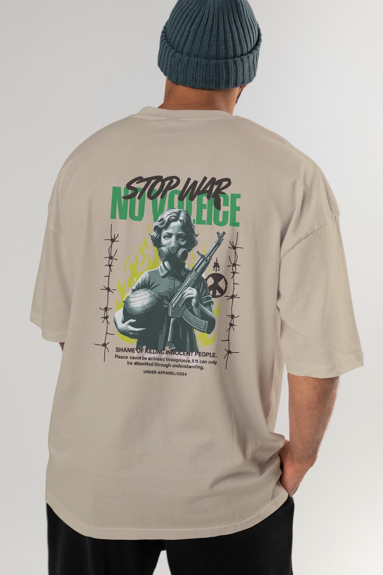 Stop War Arka Baskılı Oversize t-shirt Erkek Kadın %100 Pamuk Bisiklet Yaka tişort