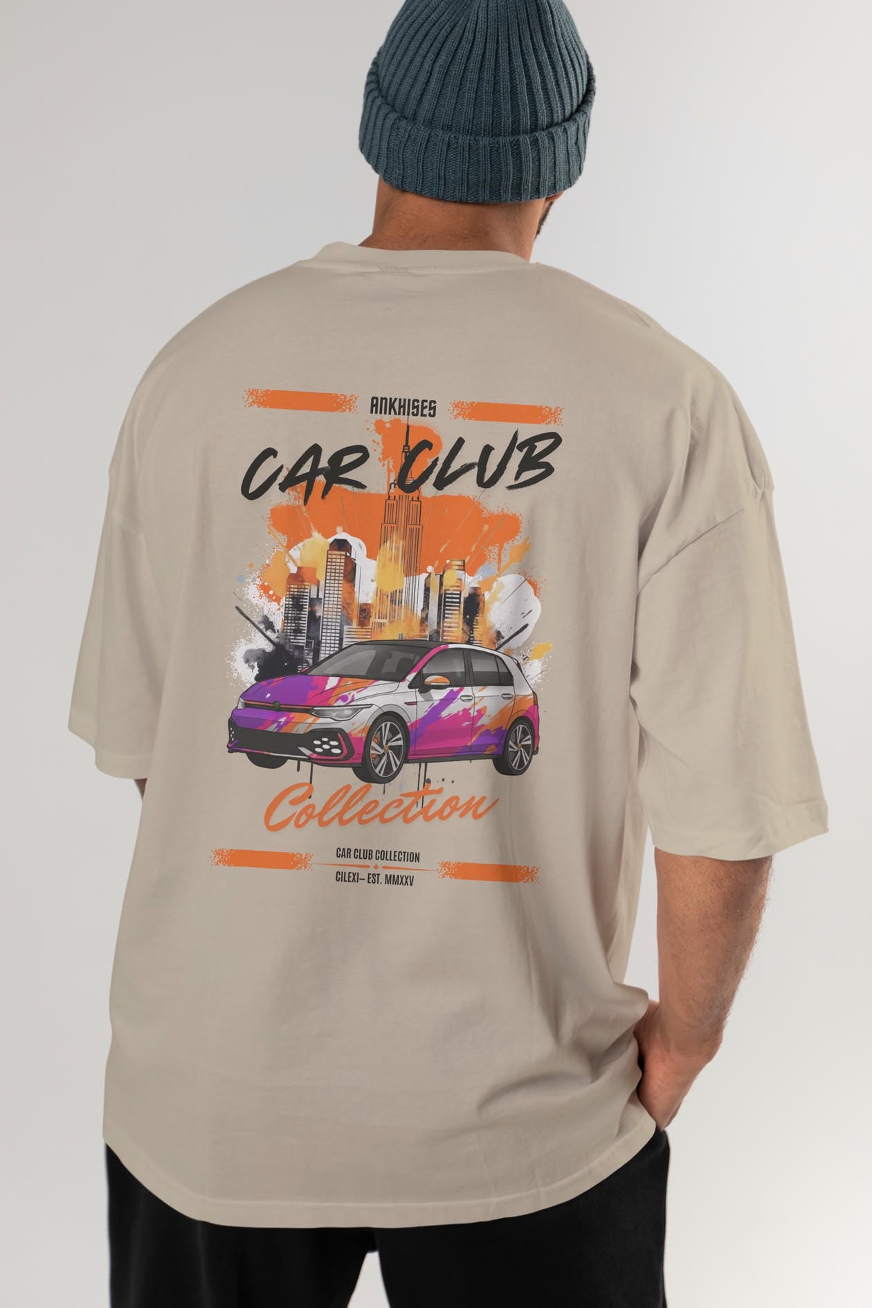 Araba Club Serisi 8 Baskılı Oversize t-shirt Erkek Kadın %100 Pamuk Bisiklet Yaka tişort