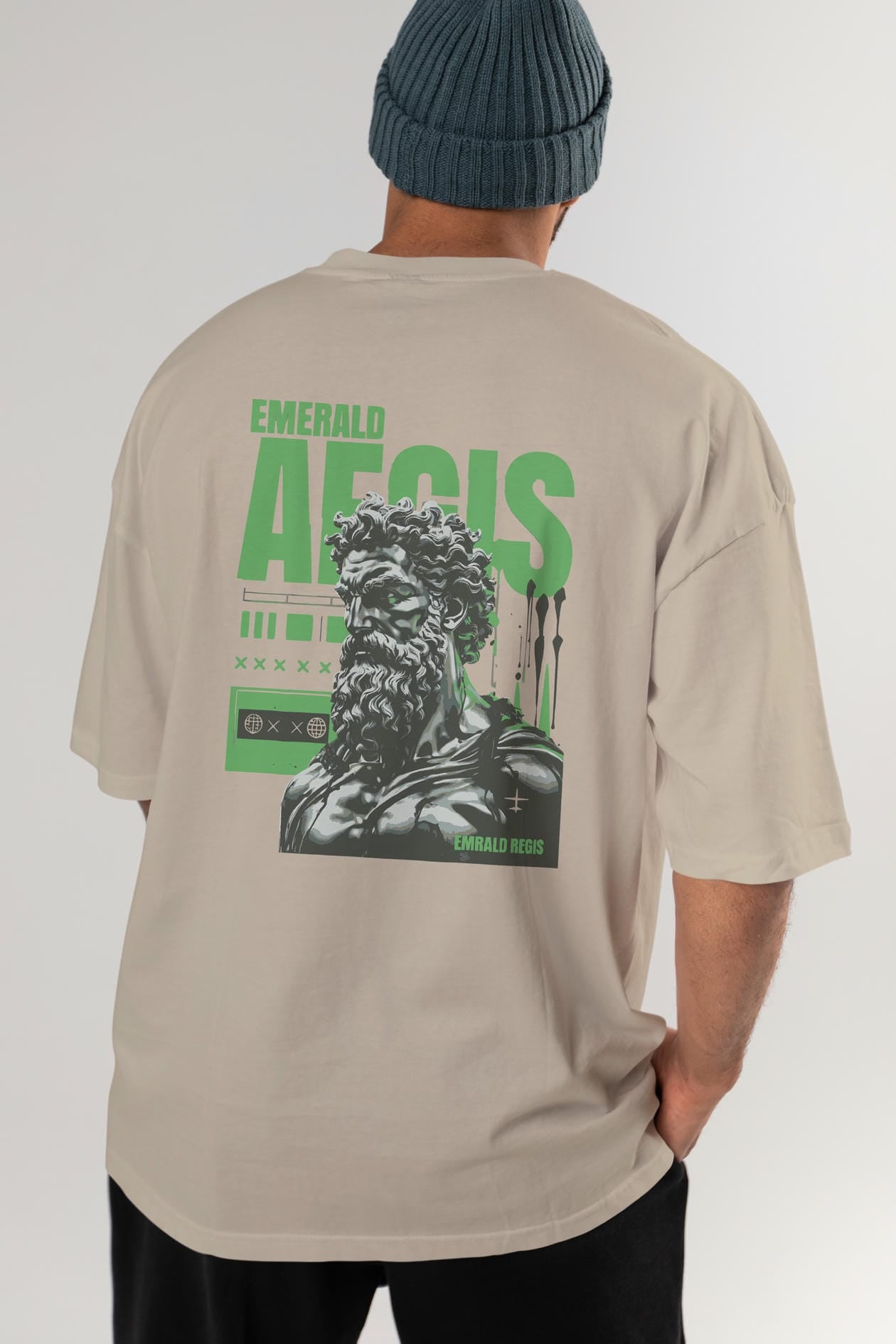 Emrald Regis Arka Baskılı Oversize t-shirt Erkek Kadın %100 Pamuk Bisiklet Yaka tişort