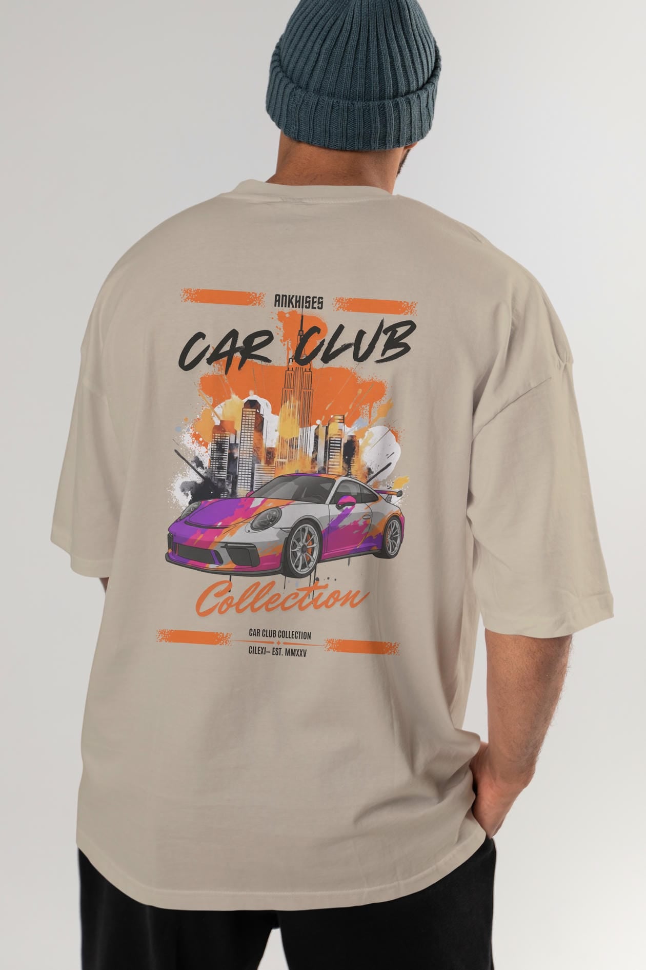 Araba Club Serisi 25 Baskılı Oversize t-shirt Erkek Kadın %100 Pamuk Bisiklet Yaka tişort