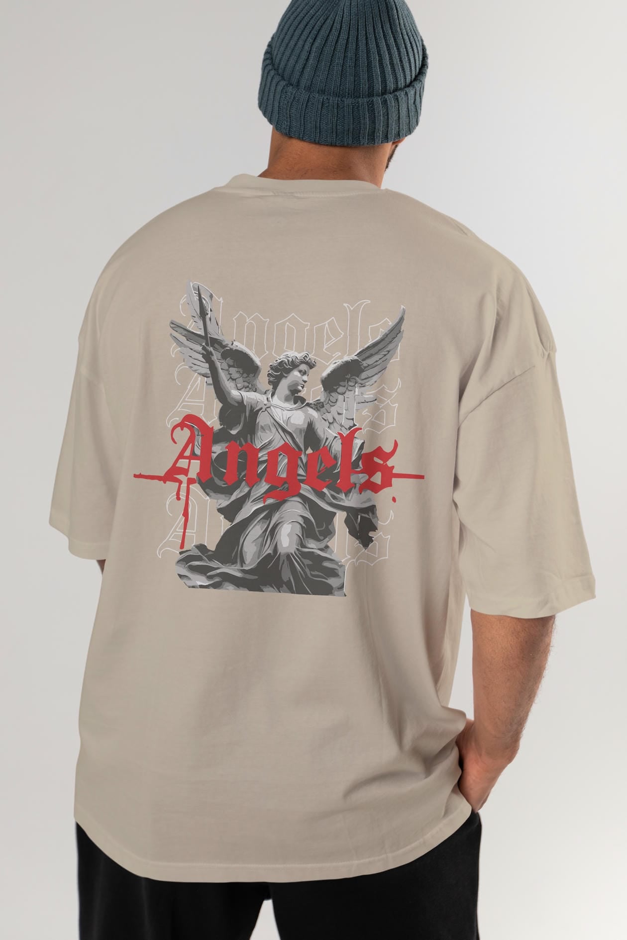 Angels Arka Baskılı Oversize t-shirt Erkek Kadın %100 Pamuk Bisiklet Yaka tişort