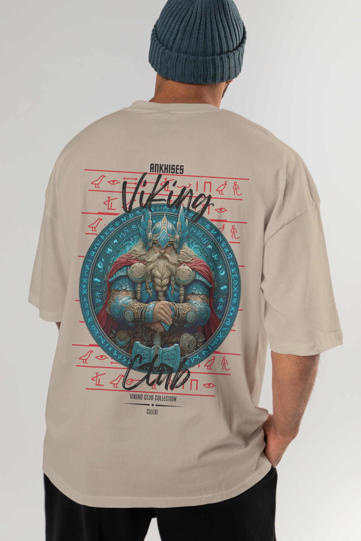 Thor Arka Baskılı Oversize t-shirt Erkek Kadın %100 Pamuk Bisiklet Yaka tişort