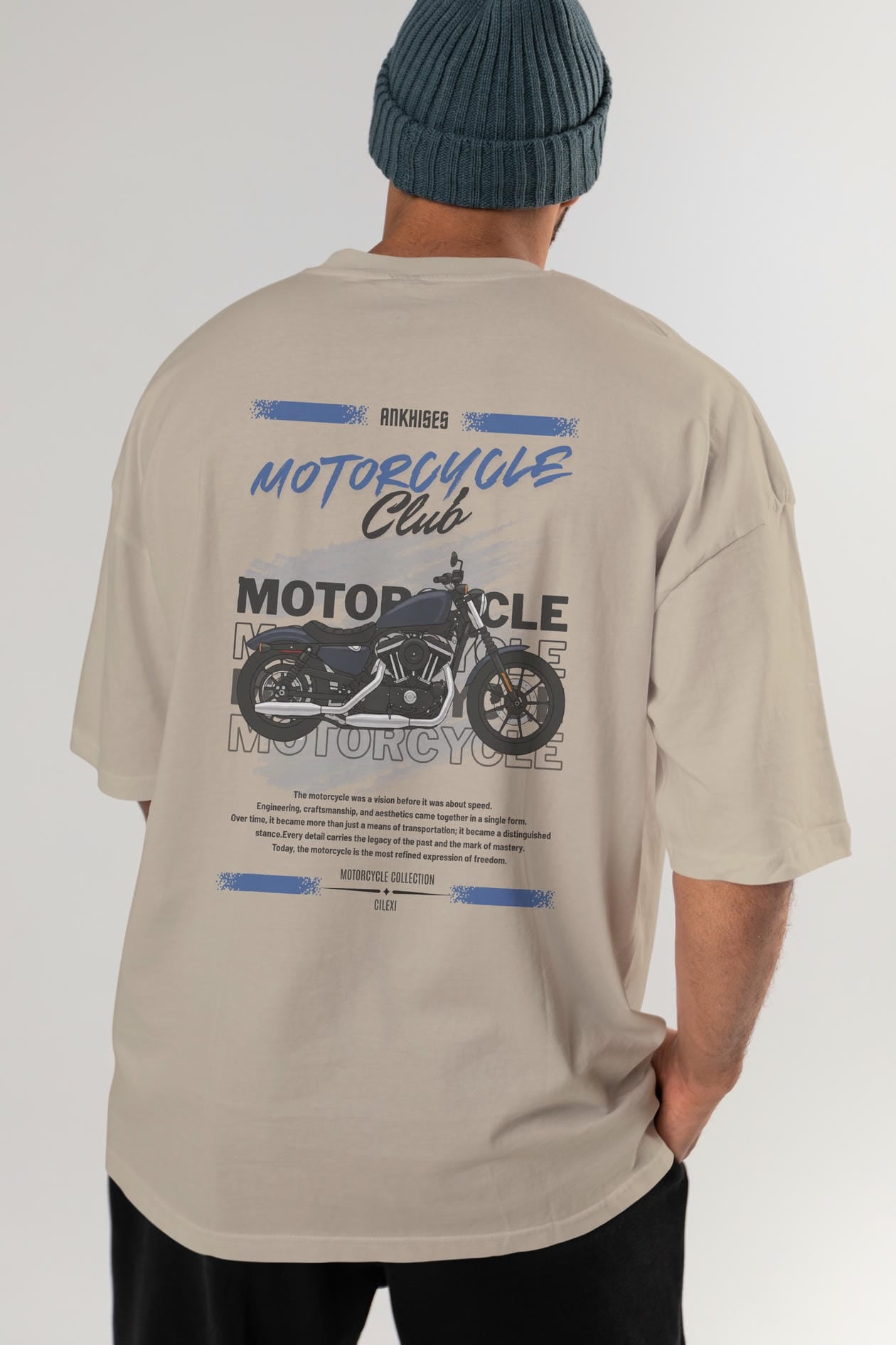 Motosiklet Serisi 30 Arka Baskılı Oversize t-shirt Erkek Kadın %100 Pamuk Bisiklet Yaka tişort