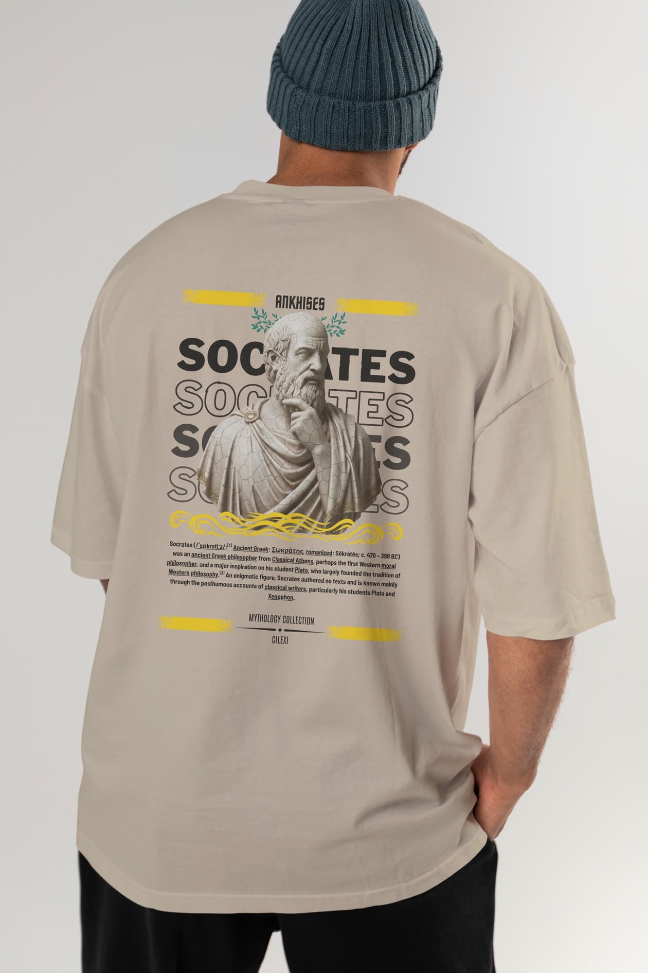 Socrates Arka Baskılı Oversize t-shirt Erkek Kadın %100 Pamuk Bisiklet Yaka tişort
