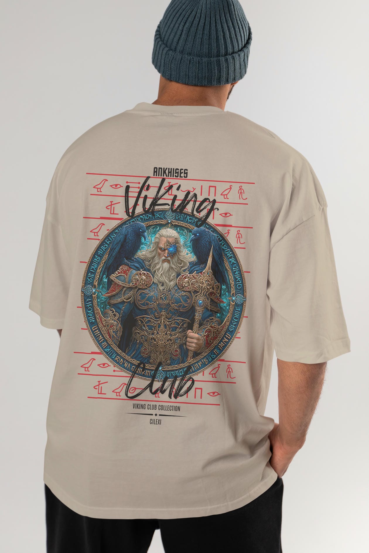 Odin Arka Baskılı Oversize t-shirt Erkek Kadın %100 Pamuk Bisiklet Yaka tişort