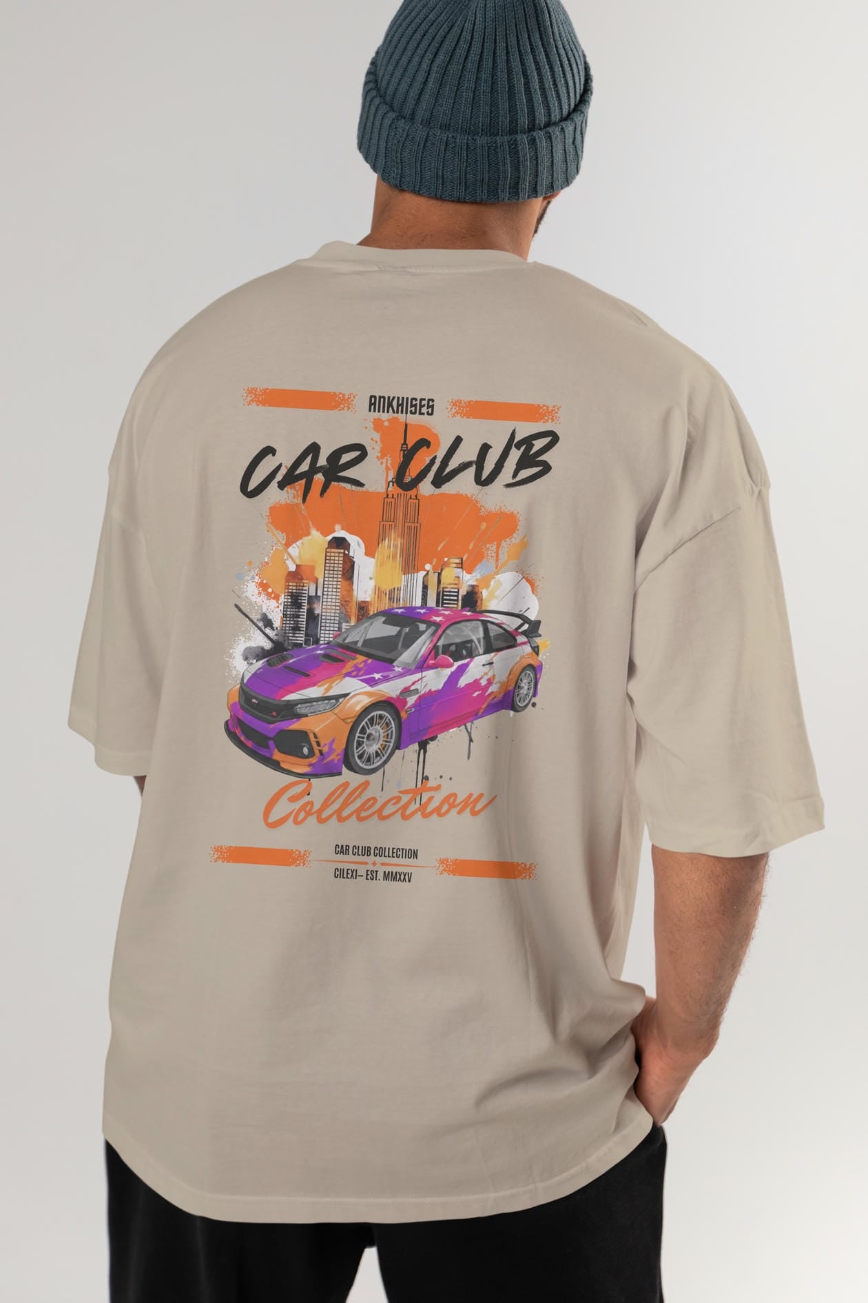Araba Club Serisi 9 Baskılı Oversize t-shirt Erkek Kadın %100 Pamuk Bisiklet Yaka tişort