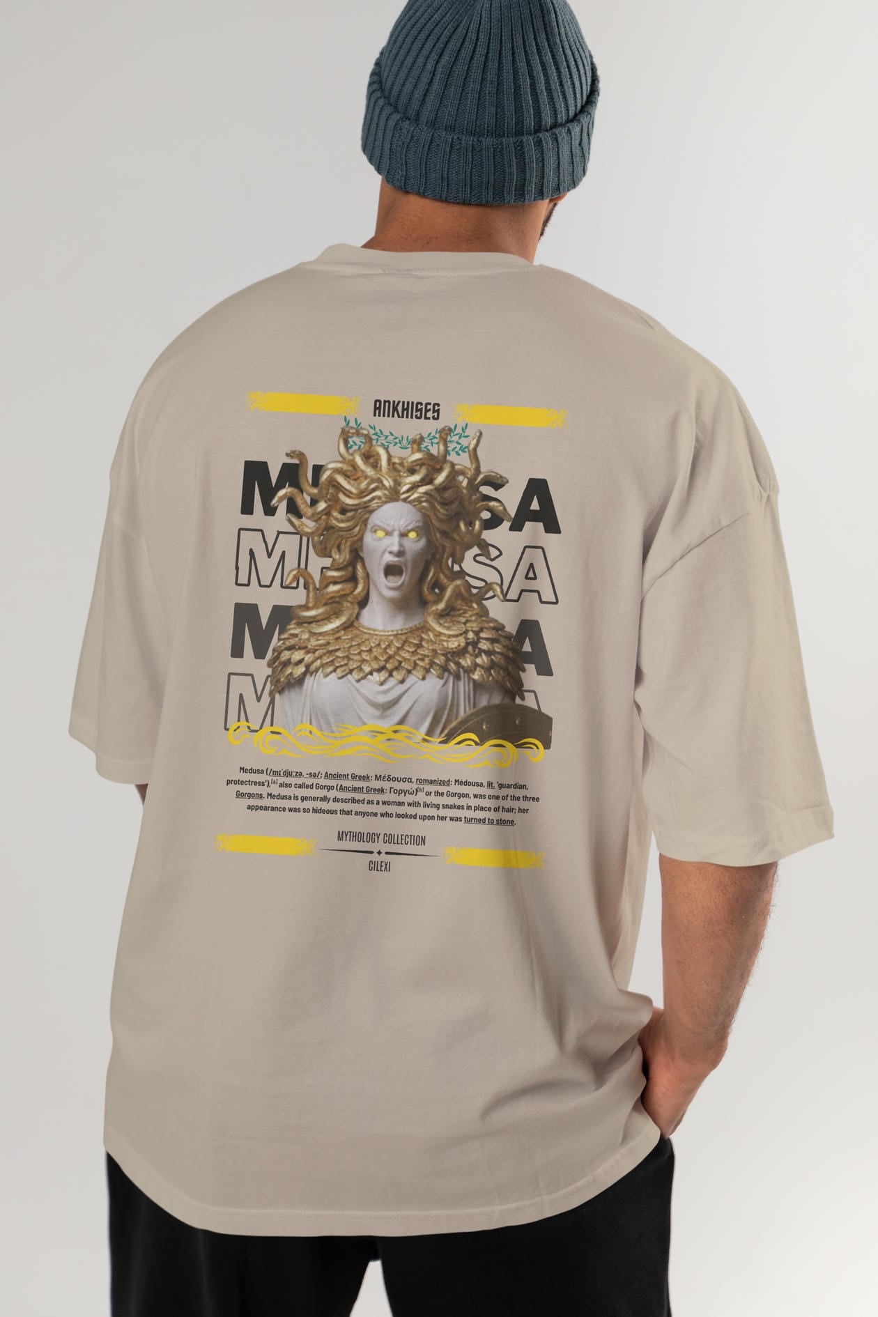 Medusa 1 Arka Baskılı Oversize t-shirt Erkek Kadın %100 Pamuk Bisiklet Yaka tişort