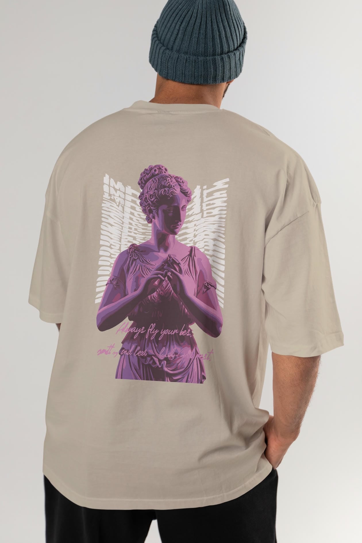 Always Fly Arka Baskılı Oversize t-shirt Erkek Kadın %100 Pamuk Bisiklet Yaka tişort
