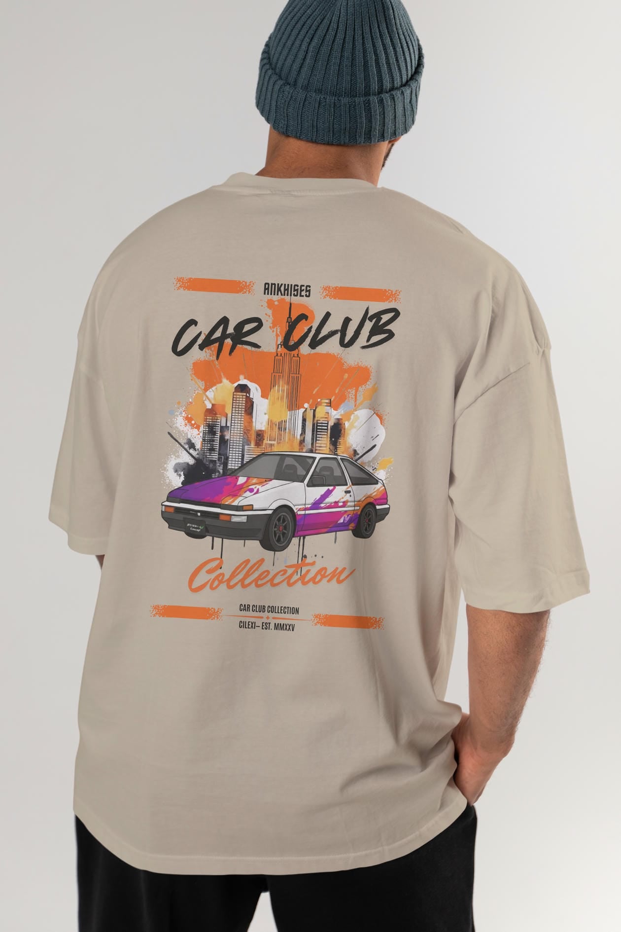 Araba Club Serisi 37 Baskılı Oversize t-shirt Erkek Kadın %100 Pamuk Bisiklet Yaka tişort