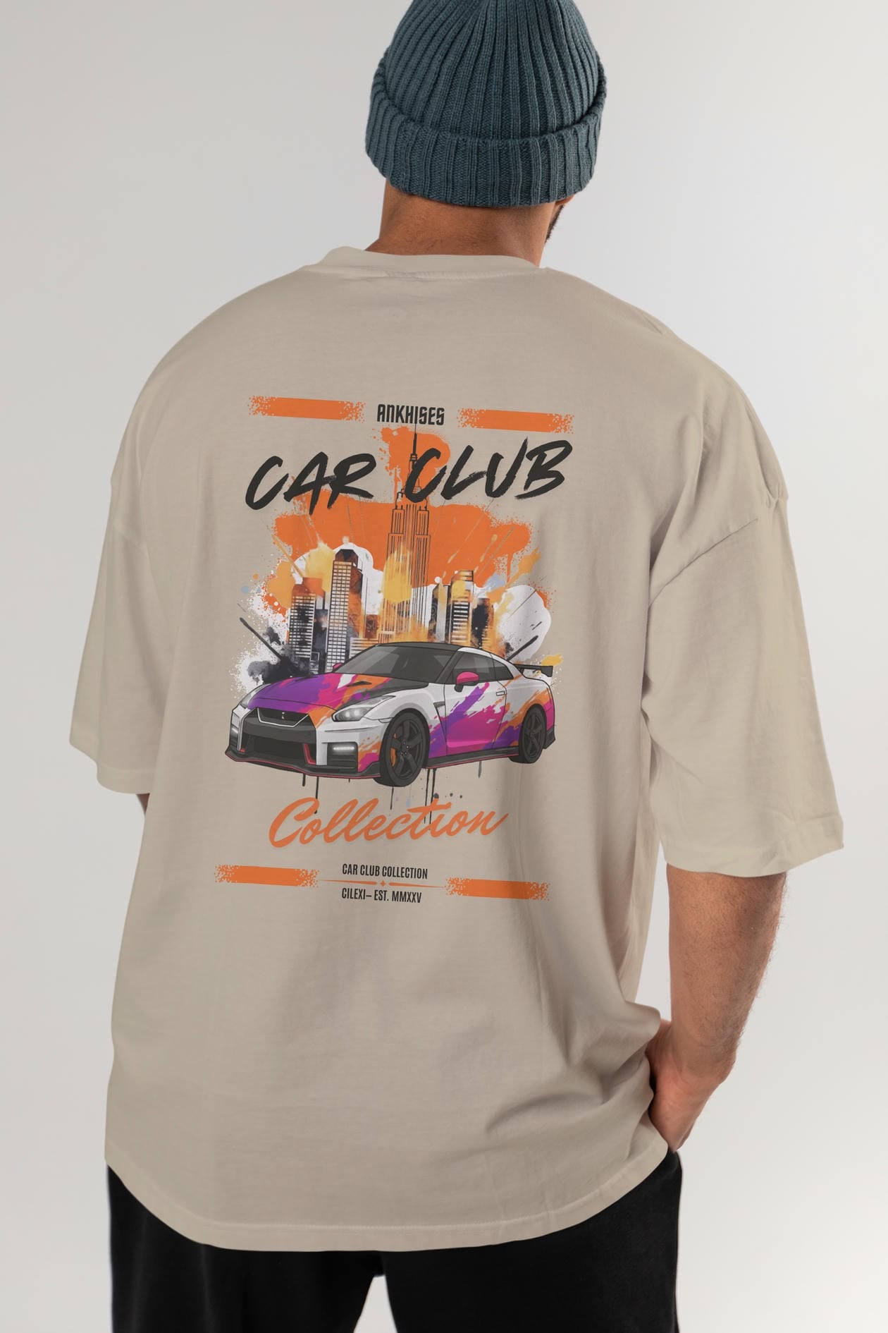 Araba Club Serisi 32 Baskılı Oversize t-shirt Erkek Kadın %100 Pamuk Bisiklet Yaka tişort