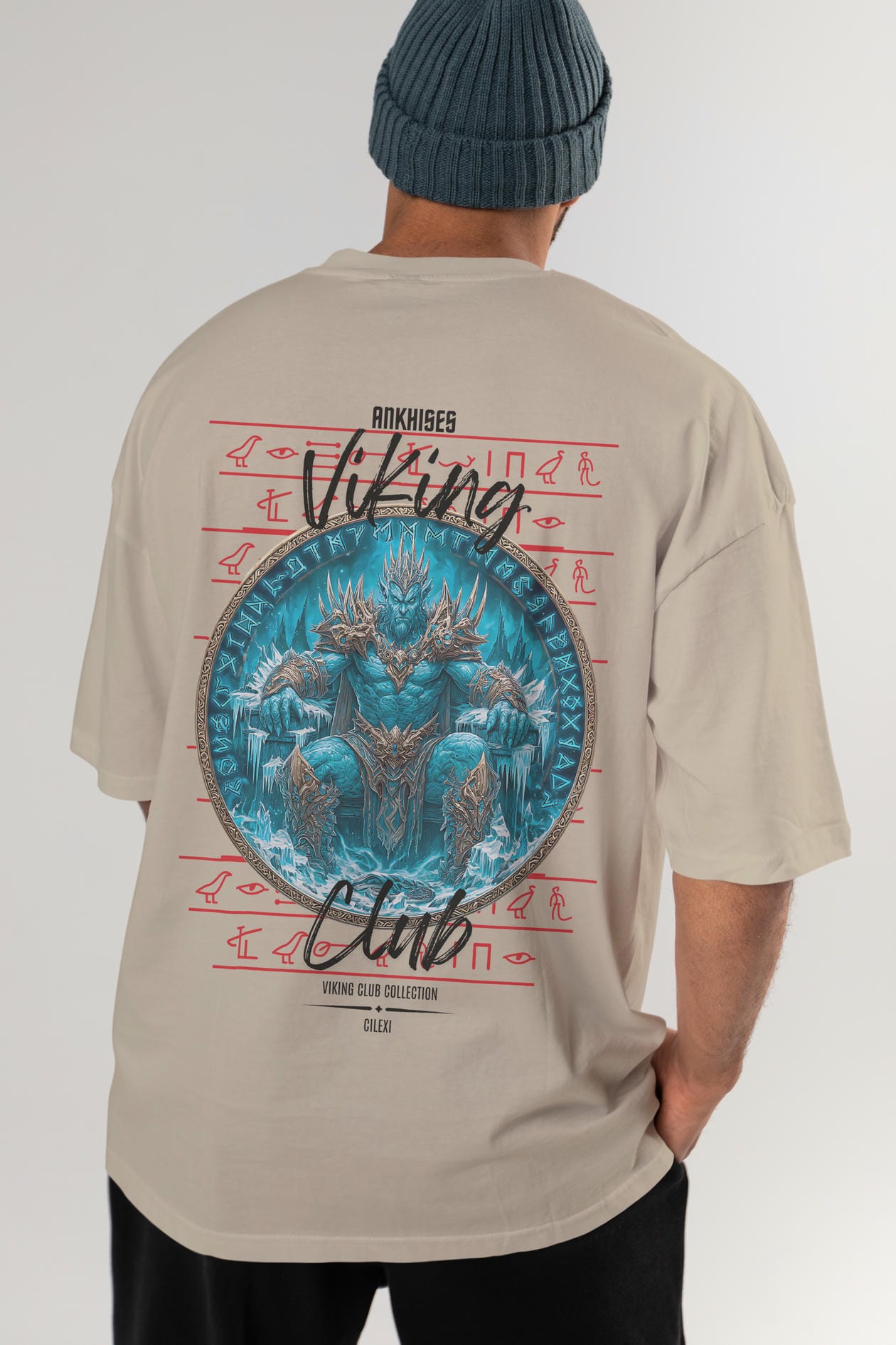 Thrym Arka Baskılı Oversize t-shirt Erkek Kadın %100 Pamuk Bisiklet Yaka tişort
