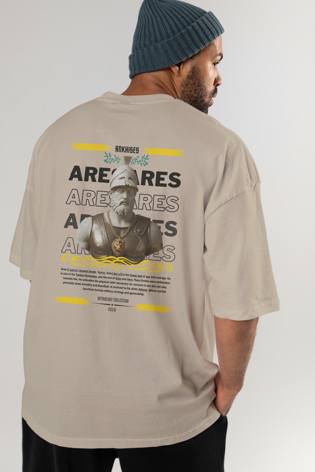 Ares 2 Arka Baskılı Oversize t-shirt Erkek Kadın %100 Pamuk Bisiklet Yaka tişort