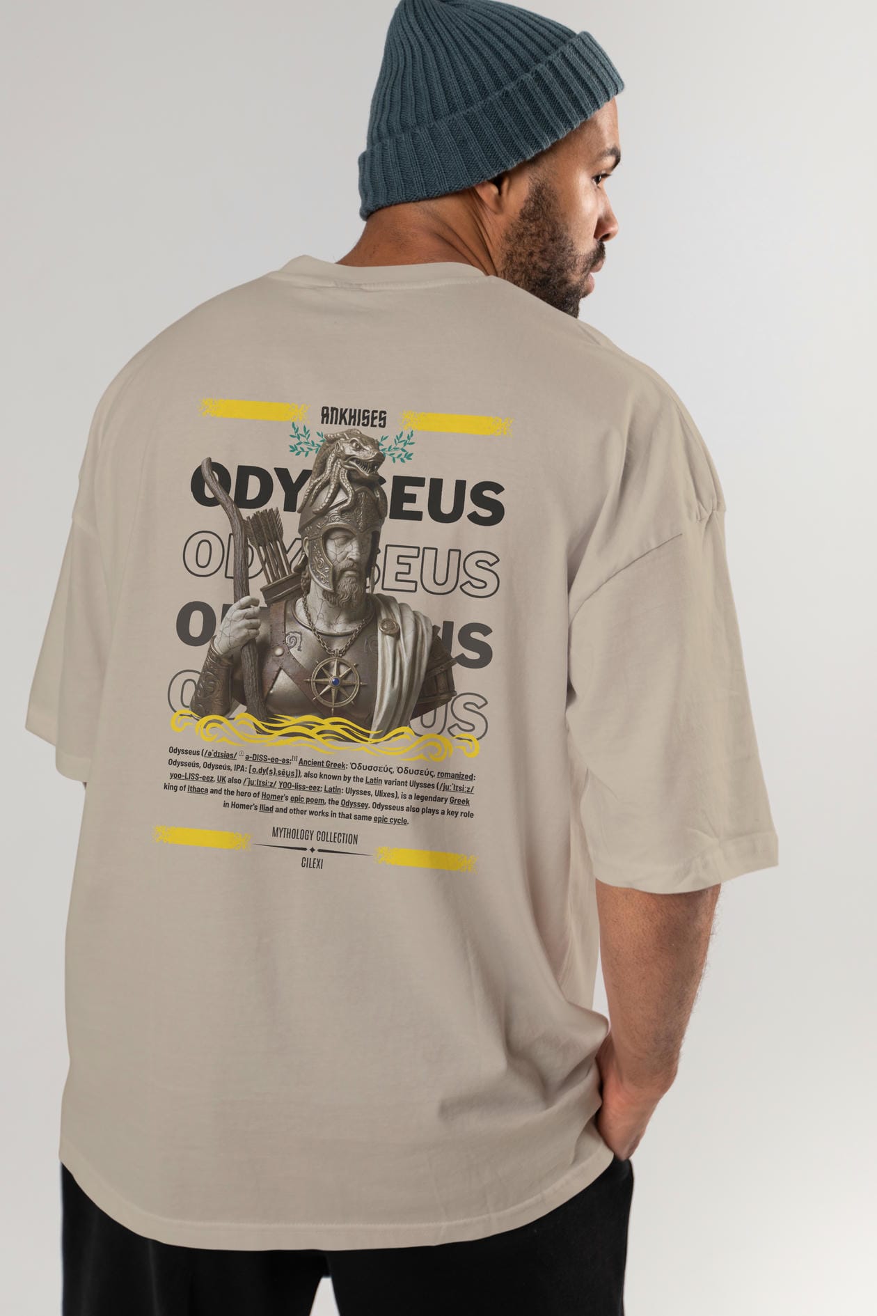 Odysseus 2 Arka Baskılı Oversize t-shirt Erkek Kadın %100 Pamuk Bisiklet Yaka tişort