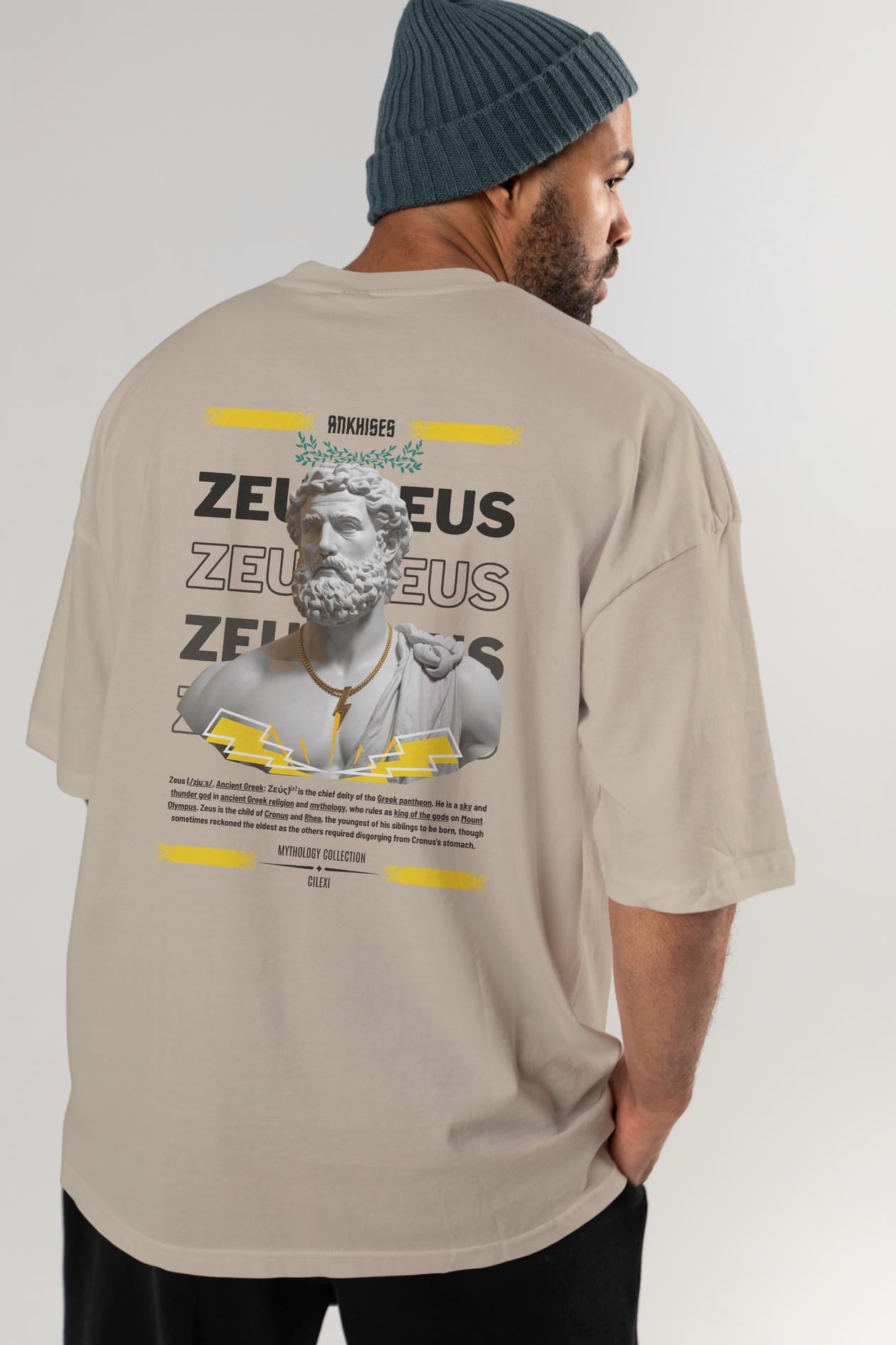 Zeus 2 Arka Baskılı Oversize t-shirt Erkek Kadın %100 Pamuk Bisiklet Yaka tişort