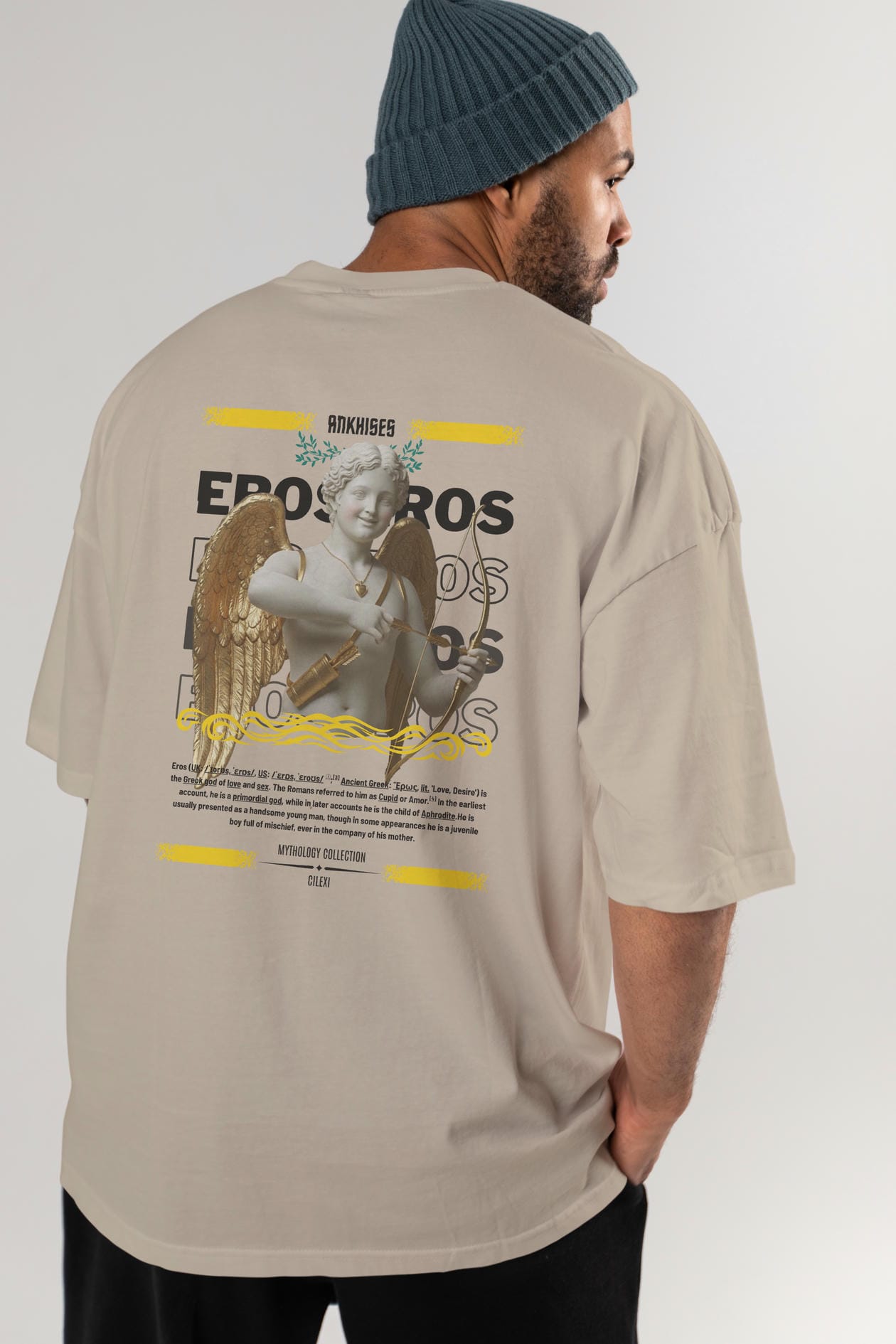 Eros Arka Baskılı Oversize t-shirt Erkek Kadın %100 Pamuk Bisiklet Yaka tişort