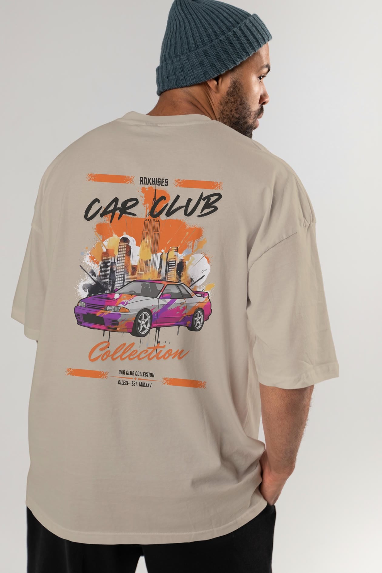 Araba Club Serisi 33 Baskılı Oversize t-shirt Erkek Kadın %100 Pamuk Bisiklet Yaka tişort