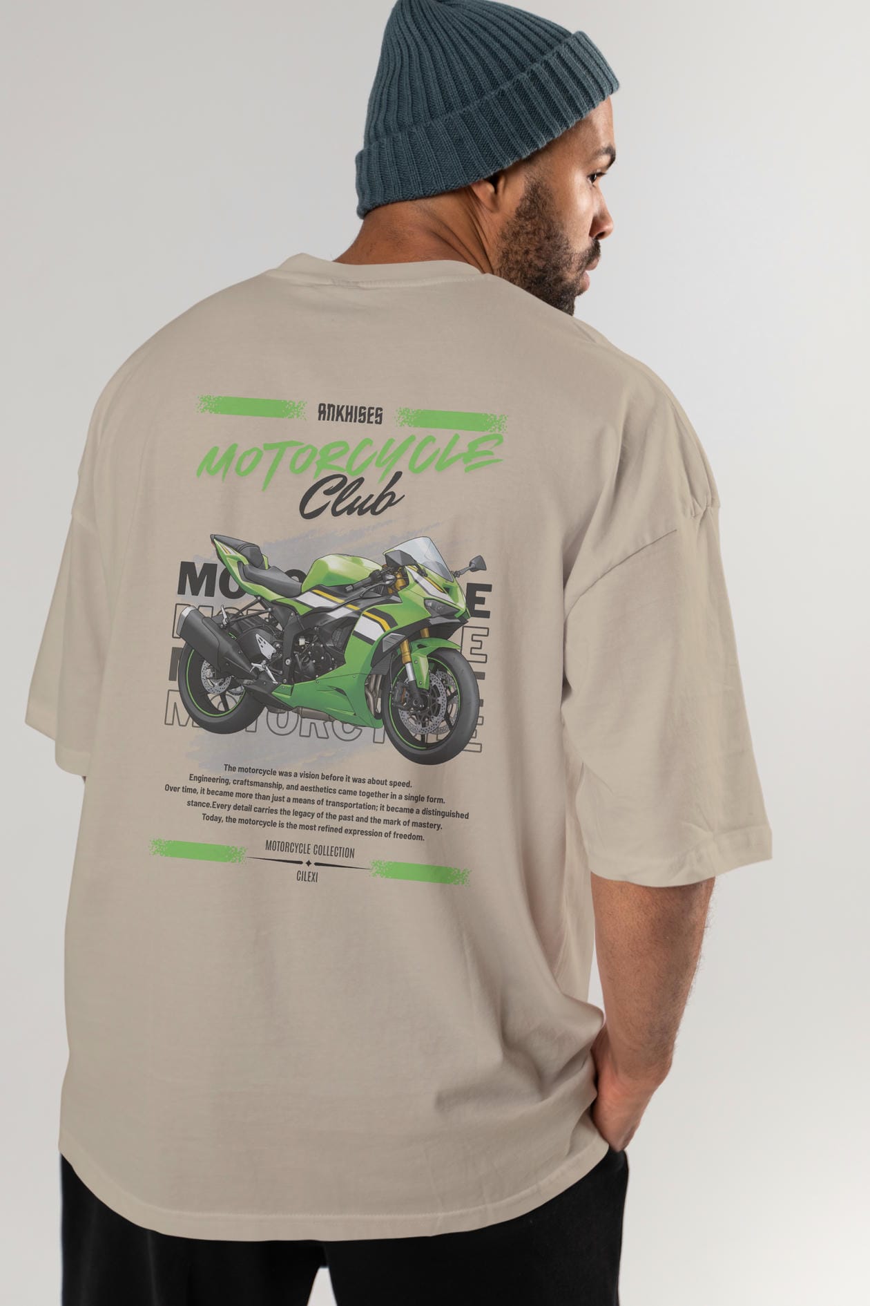 Motosiklet Serisi 15 Arka Baskılı Oversize t-shirt Erkek Kadın %100 Pamuk Bisiklet Yaka tişort