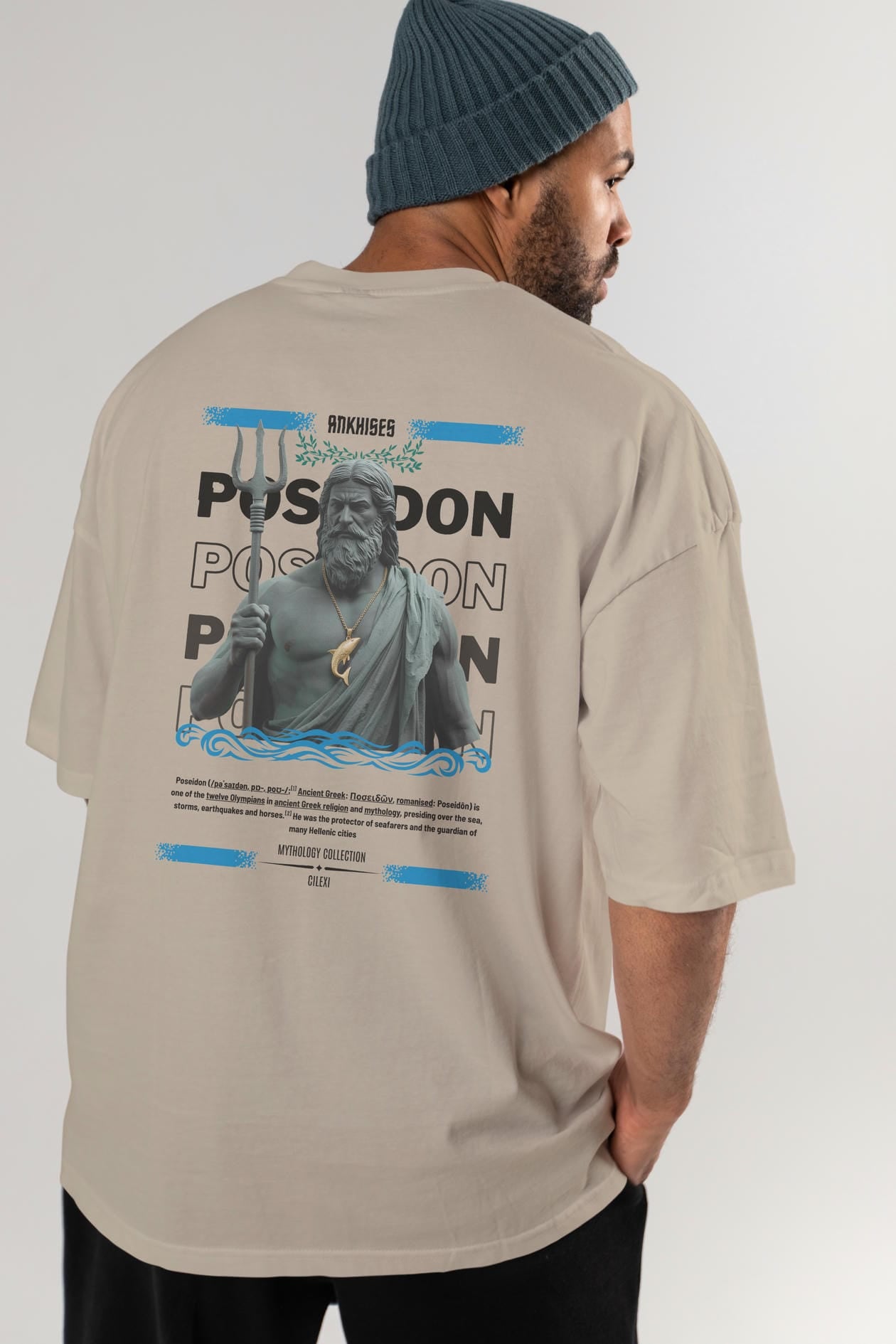 Poseidon 2 Arka Baskılı Oversize t-shirt Erkek Kadın %100 Pamuk Bisiklet Yaka tişort