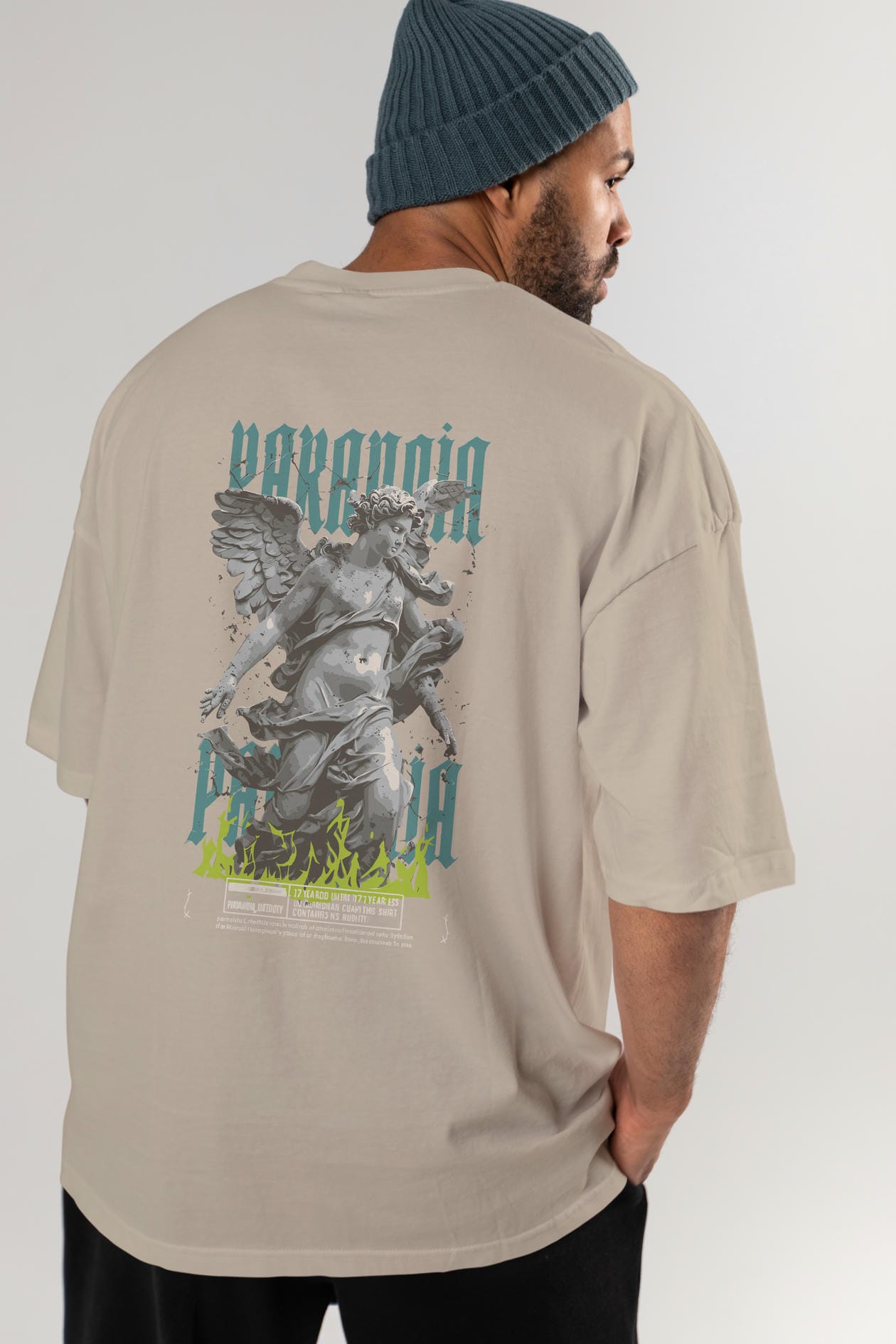Paranoia Arka Baskılı Oversize t-shirt Erkek Kadın %100 Pamuk Bisiklet Yaka tişort