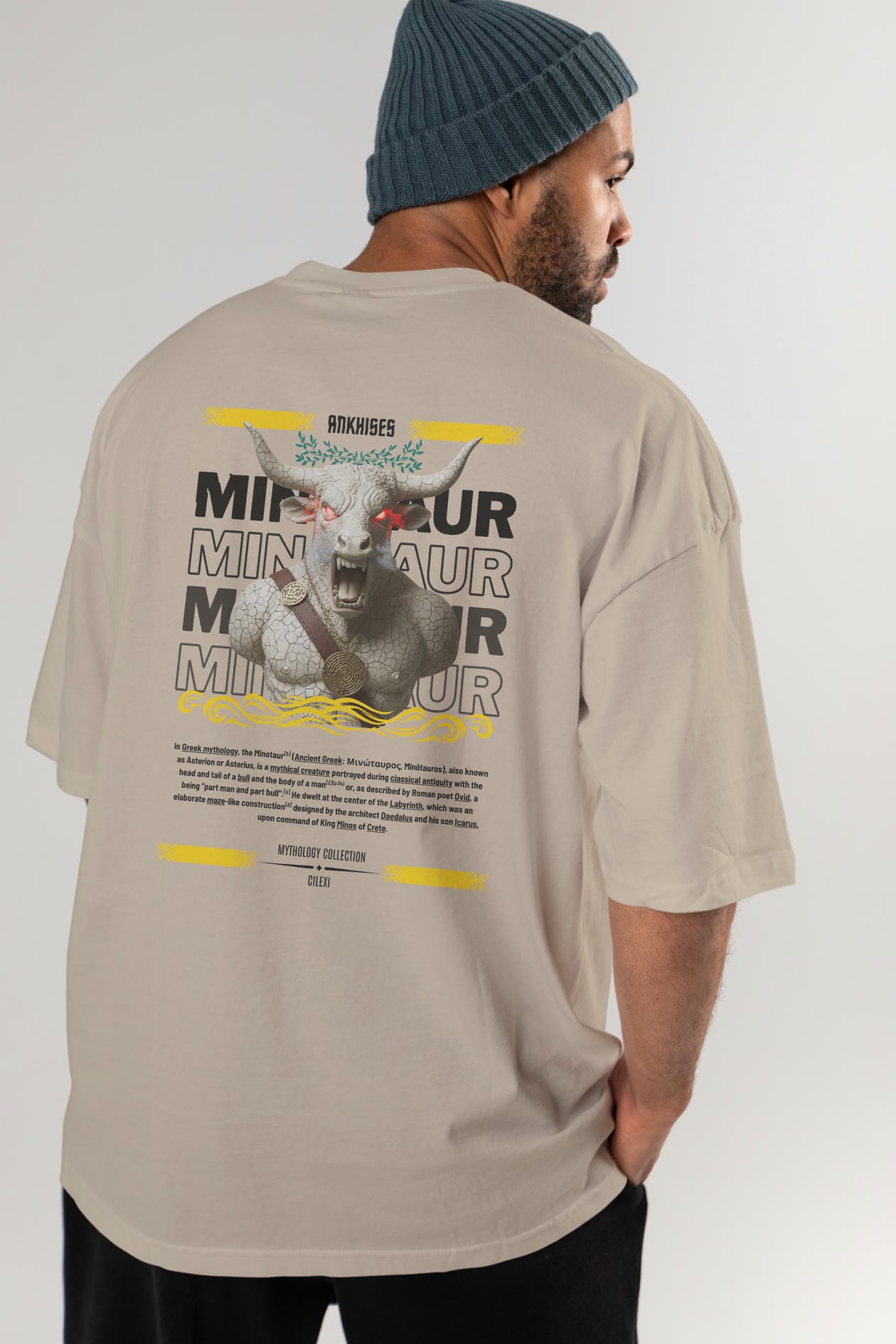 Minotaur 2 Arka Baskılı Oversize t-shirt Erkek Kadın %100 Pamuk Bisiklet Yaka tişort