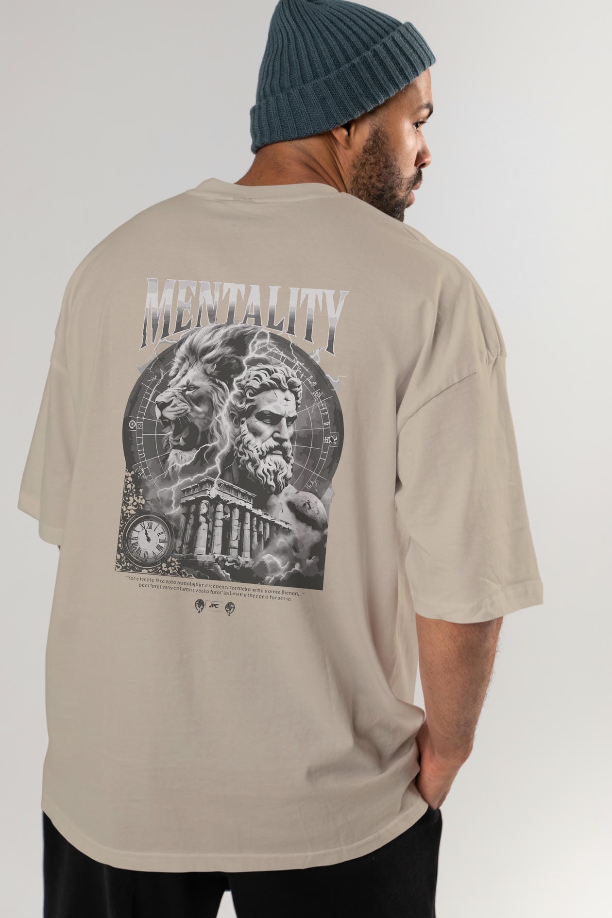 Mentality Zeus Arka Baskılı Oversize t-shirt Erkek Kadın %100 Pamuk Bisiklet Yaka tişort