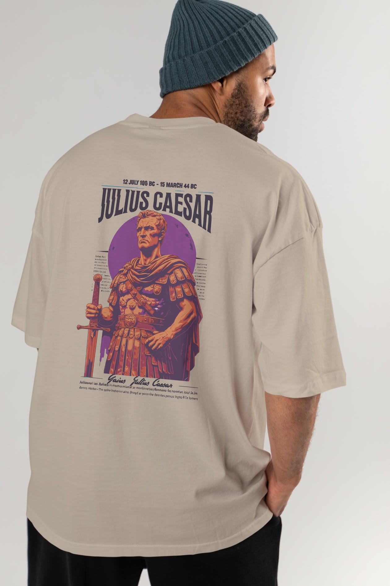 Julius Caesar Arka Baskılı Oversize t-shirt Erkek Kadın %100 Pamuk Bisiklet Yaka tişort