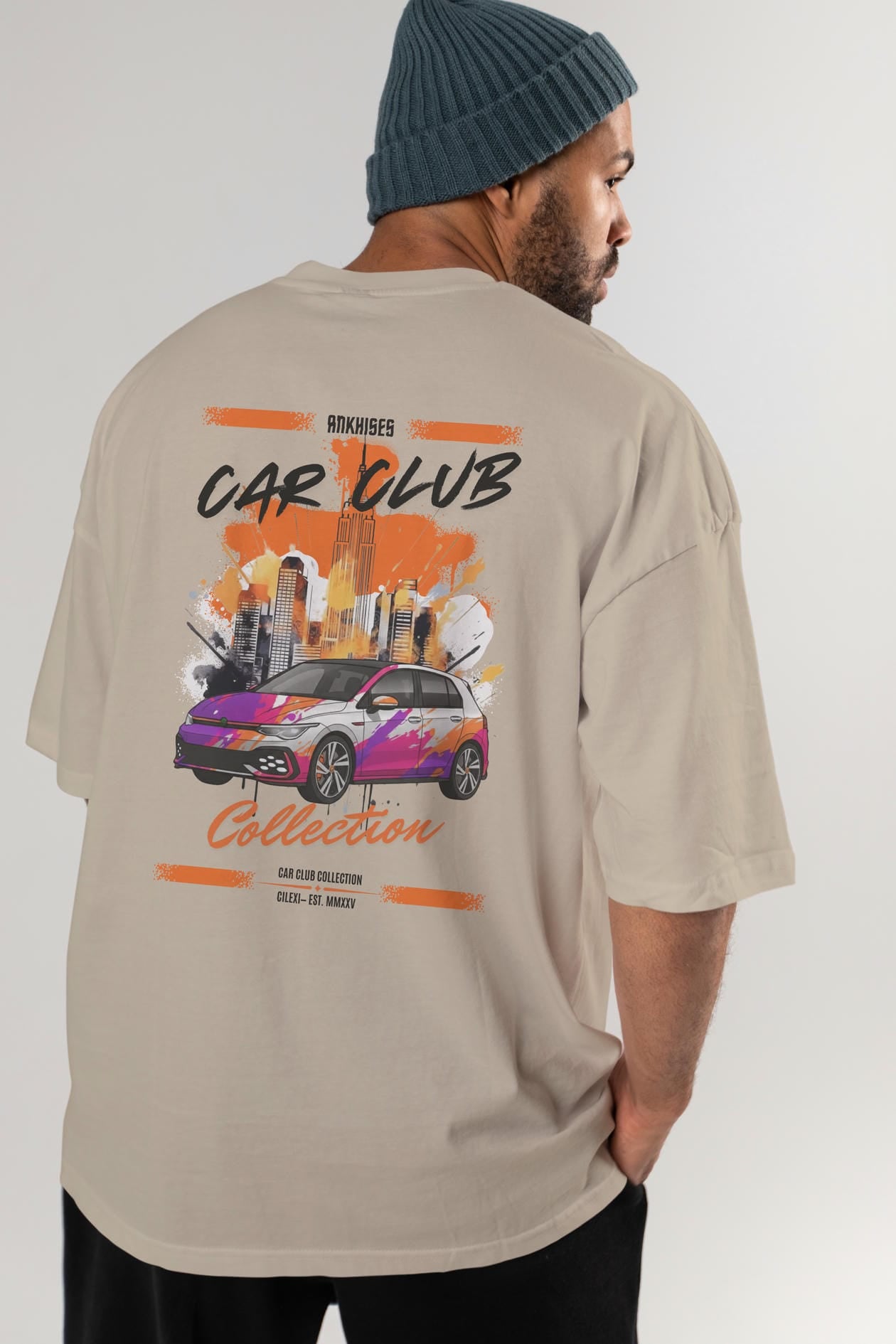 Araba Club Serisi 8 Baskılı Oversize t-shirt Erkek Kadın %100 Pamuk Bisiklet Yaka tişort