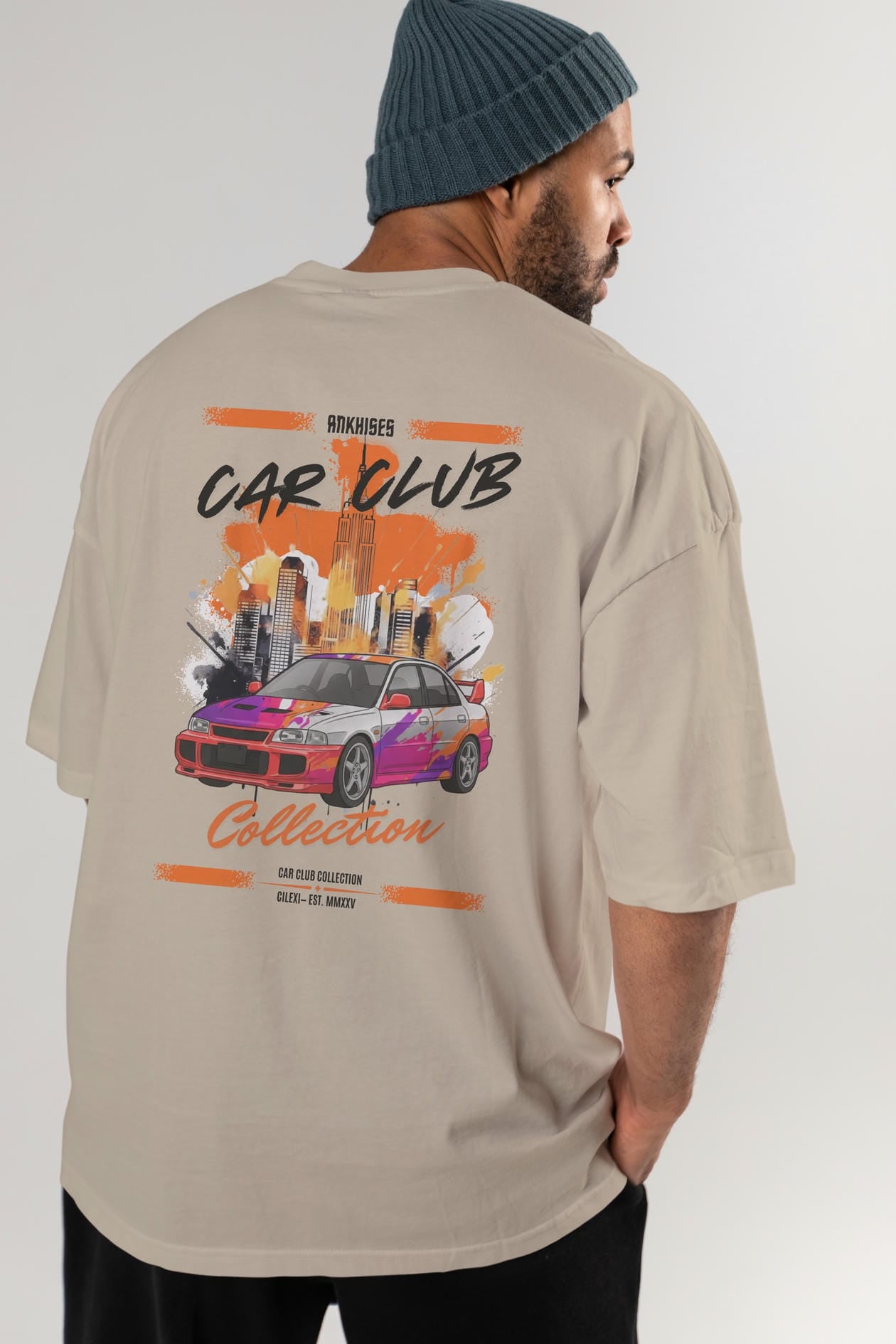 Araba Club Serisi 29 Baskılı Oversize t-shirt Erkek Kadın %100 Pamuk Bisiklet Yaka tişort