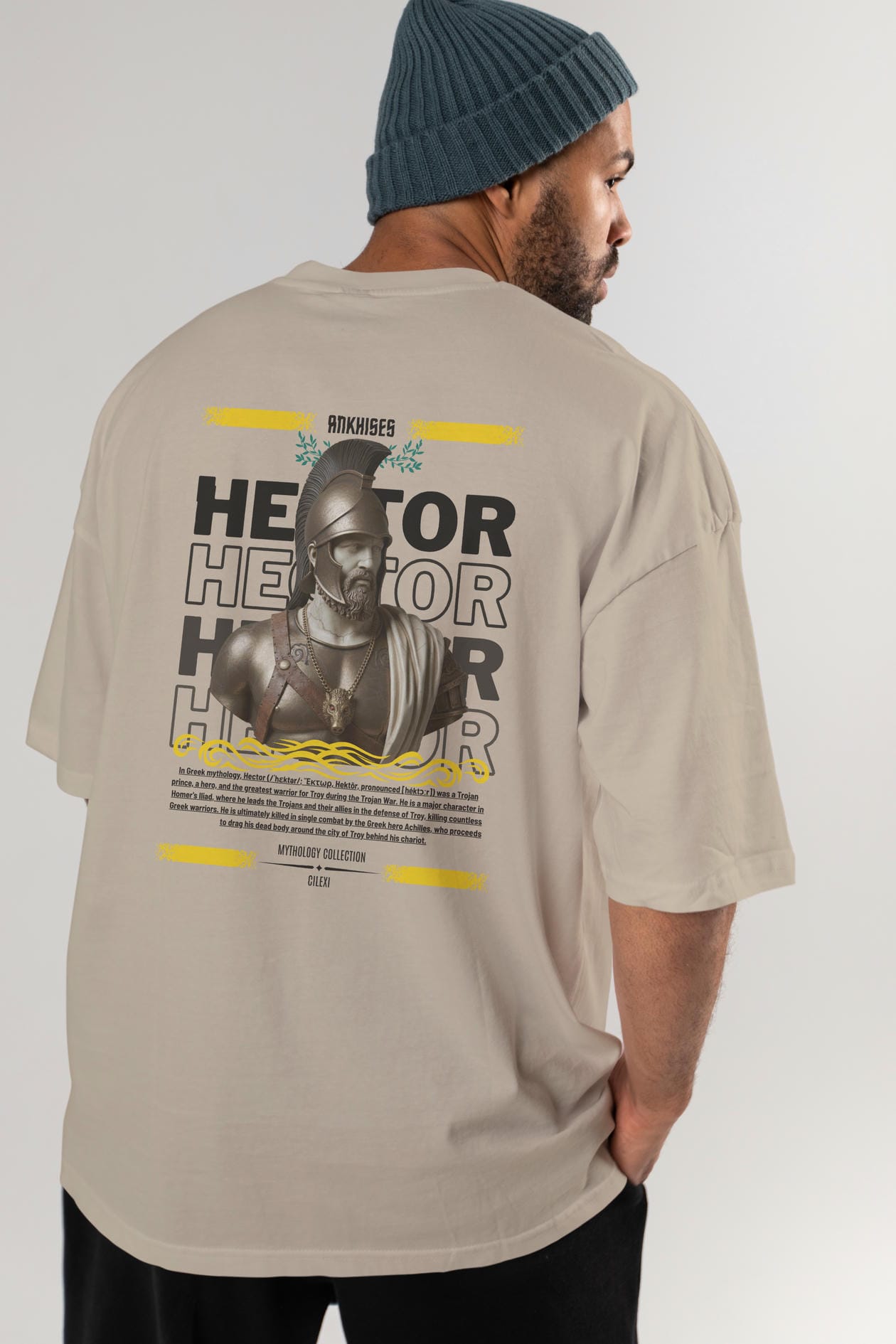 Hector 2 Arka Baskılı Oversize t-shirt Erkek Kadın %100 Pamuk Bisiklet Yaka tişort