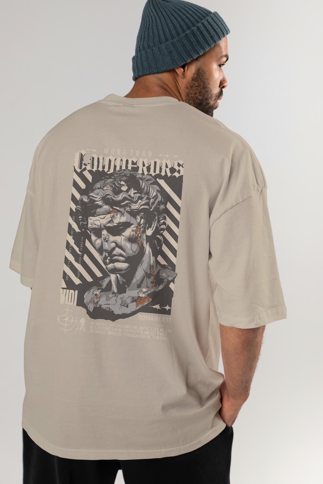 Roman Conqueror Arka Baskılı Oversize t-shirt Erkek Kadın %100 Pamuk Bisiklet Yaka tişort