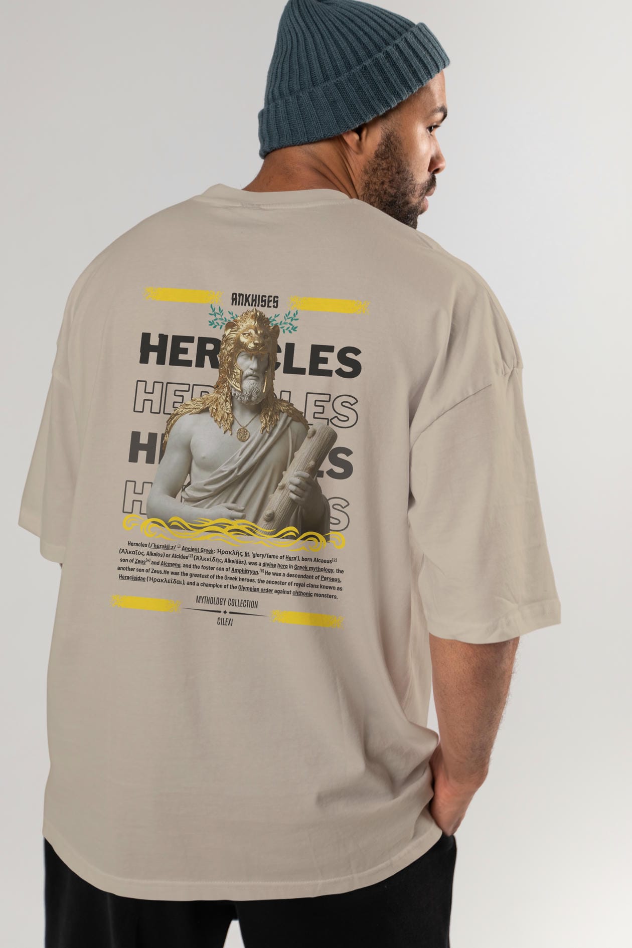 Heracles 1 Arka Baskılı Oversize t-shirt Erkek Kadın %100 Pamuk Bisiklet Yaka tişort
