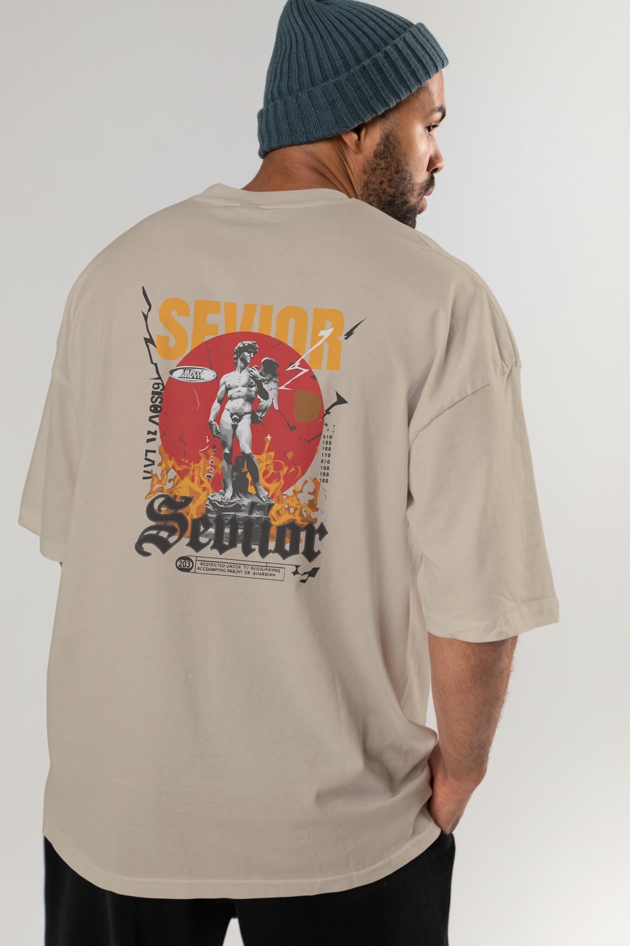 Sevior Arka Baskılı Oversize t-shirt Erkek Kadın %100 Pamuk Bisiklet Yaka tişort