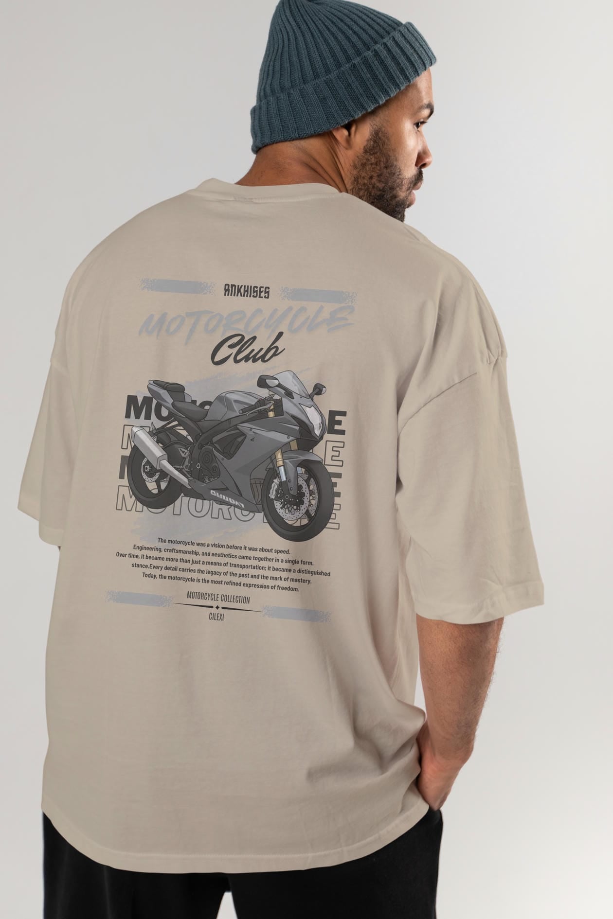 Motosiklet Serisi 10 Arka Baskılı Oversize t-shirt Erkek Kadın %100 Pamuk Bisiklet Yaka tişort