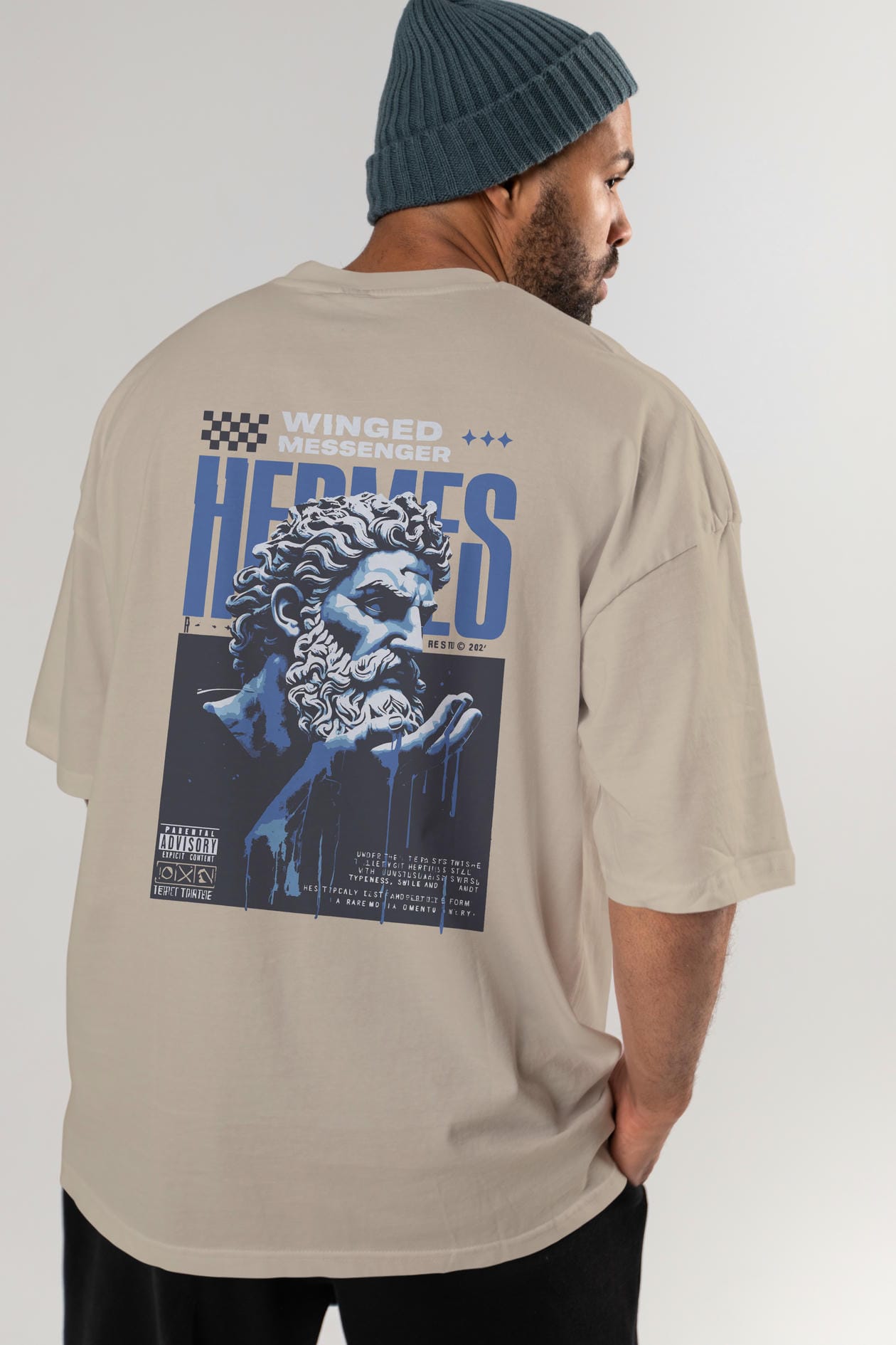 Hermes 2 Arka Baskılı Oversize t-shirt Erkek Kadın %100 Pamuk Bisiklet Yaka tişort