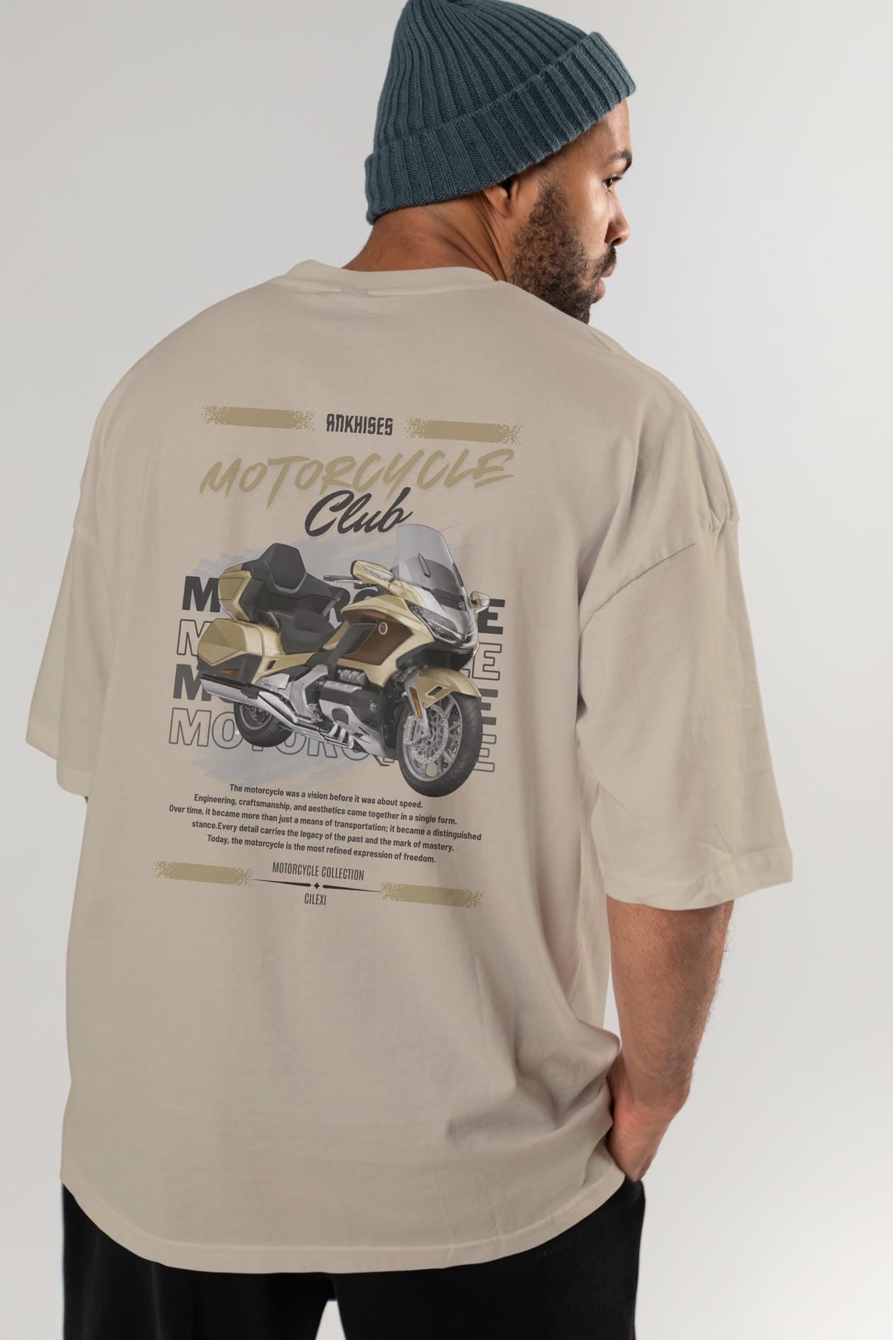Motosiklet Serisi 28 Arka Baskılı Oversize t-shirt Erkek Kadın %100 Pamuk Bisiklet Yaka tişort