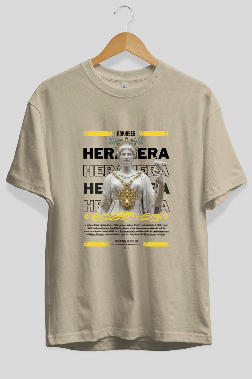 Hera 2 ön Baskılı Oversize t-shirt Erkek Kadın %100 Pamuk Bisiklet Yaka tişort