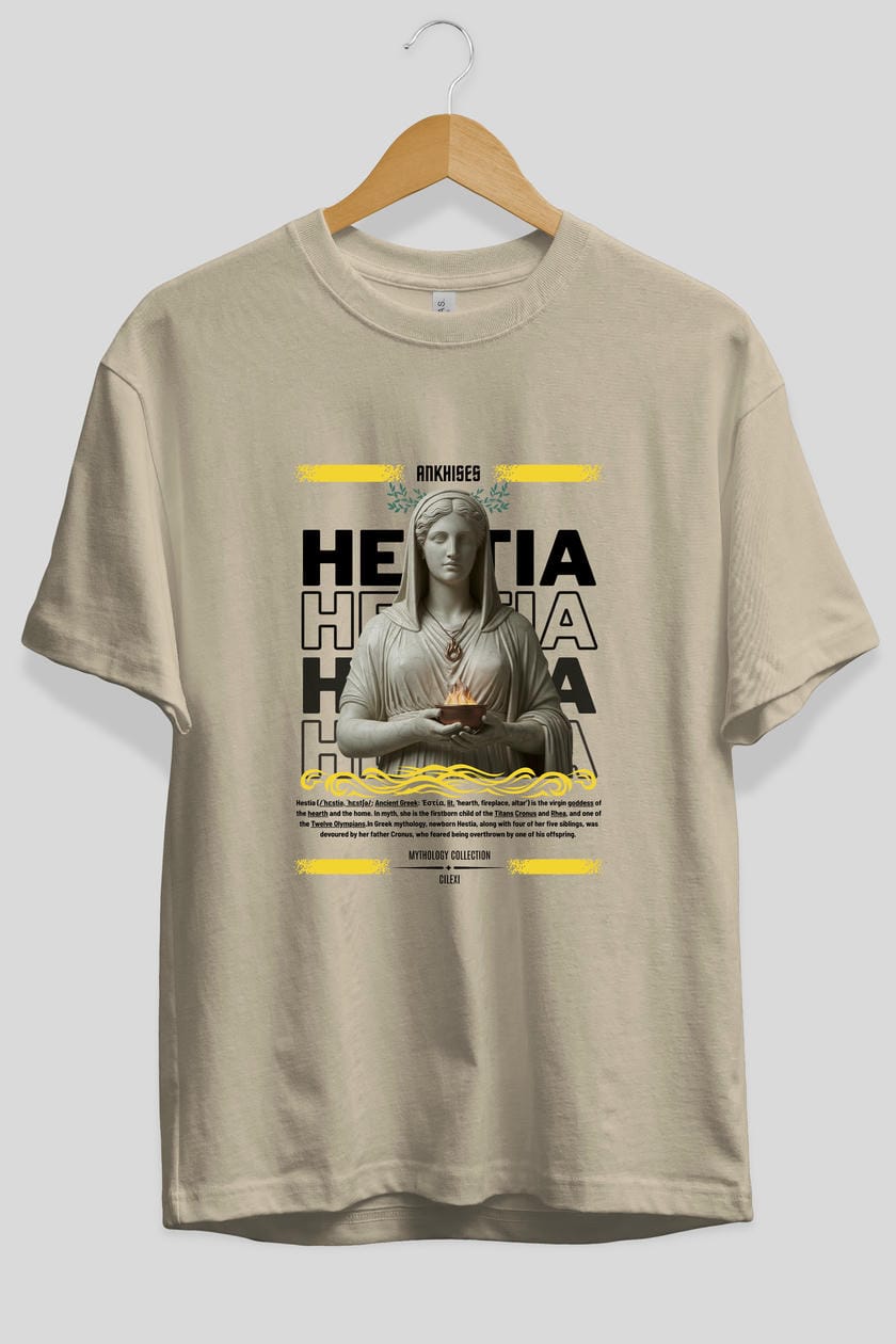 Hestia 1 ön Baskılı Oversize t-shirt Erkek Kadın %100 Pamuk Bisiklet Yaka tişort