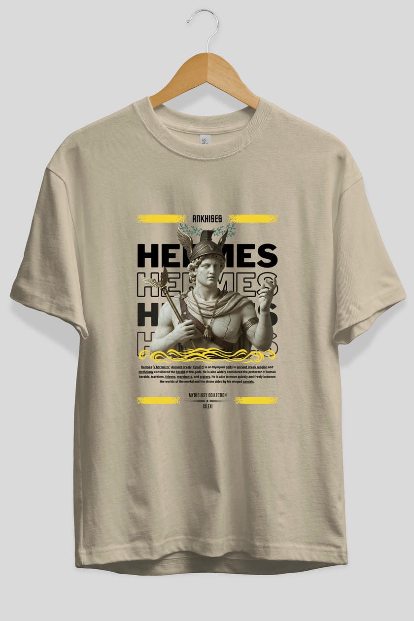 Hermes 1 ön Baskılı Oversize t-shirt Erkek Kadın %100 Pamuk Bisiklet Yaka tişort
