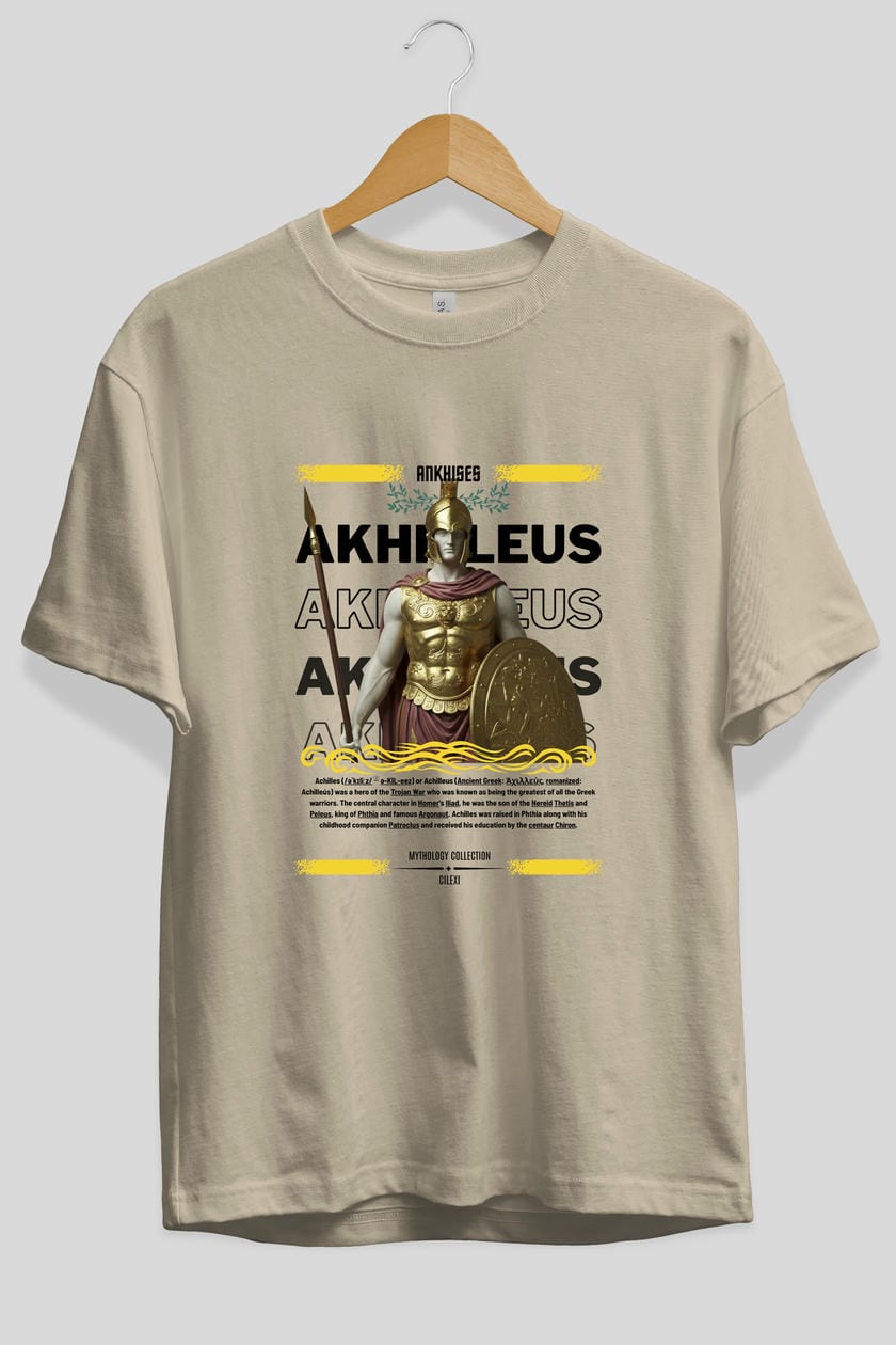 Akhilleus 1 ön Baskılı Oversize t-shirt Erkek Kadın %100 Pamuk Bisiklet Yaka tişort