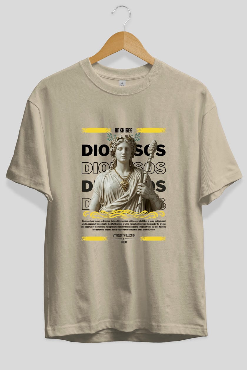 Dionysos 1 ön Baskılı Oversize t-shirt Erkek Kadın %100 Pamuk Bisiklet Yaka tişort