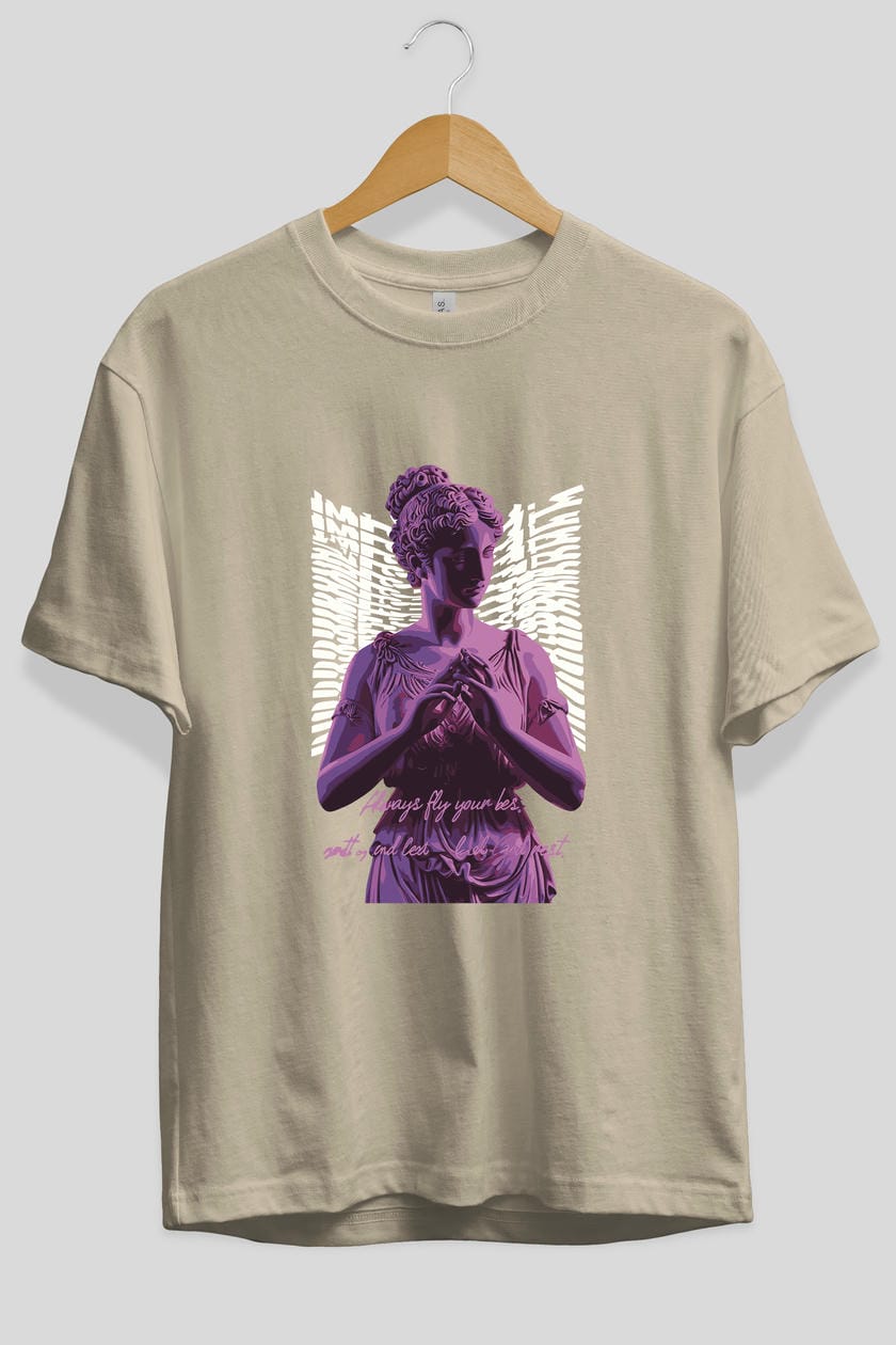 Always Fly ön Baskılı Oversize t-shirt Erkek Kadın %100 Pamuk Bisiklet Yaka tişort