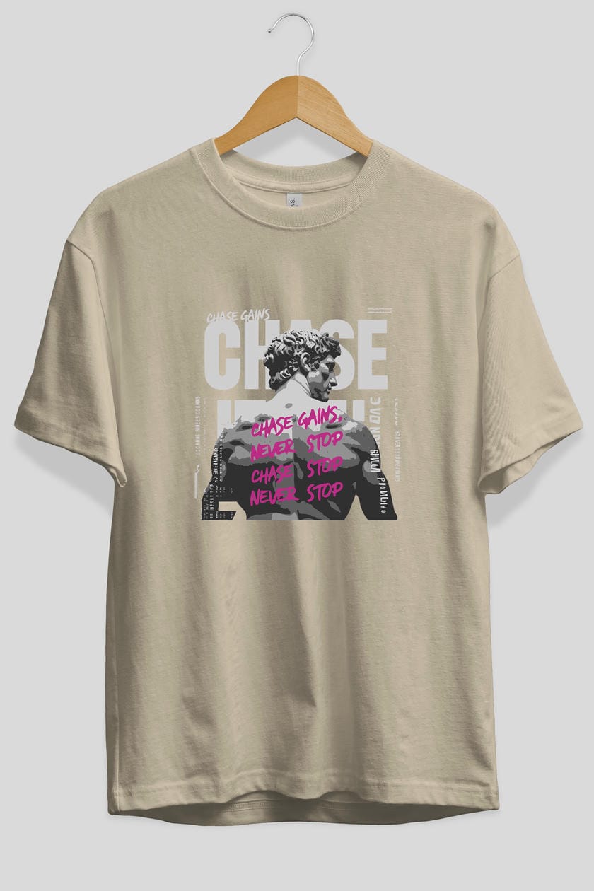 Chase Gains ön Baskılı Oversize t-shirt Erkek Kadın %100 Pamuk Bisiklet Yaka tişort