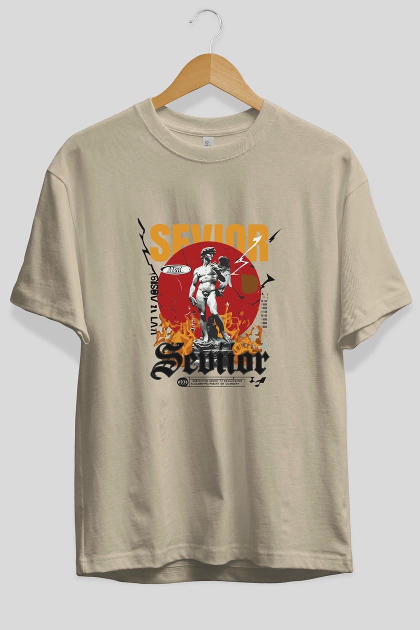 Sevior ön Baskılı Oversize t-shirt Erkek Kadın %100 Pamuk Bisiklet Yaka tişort