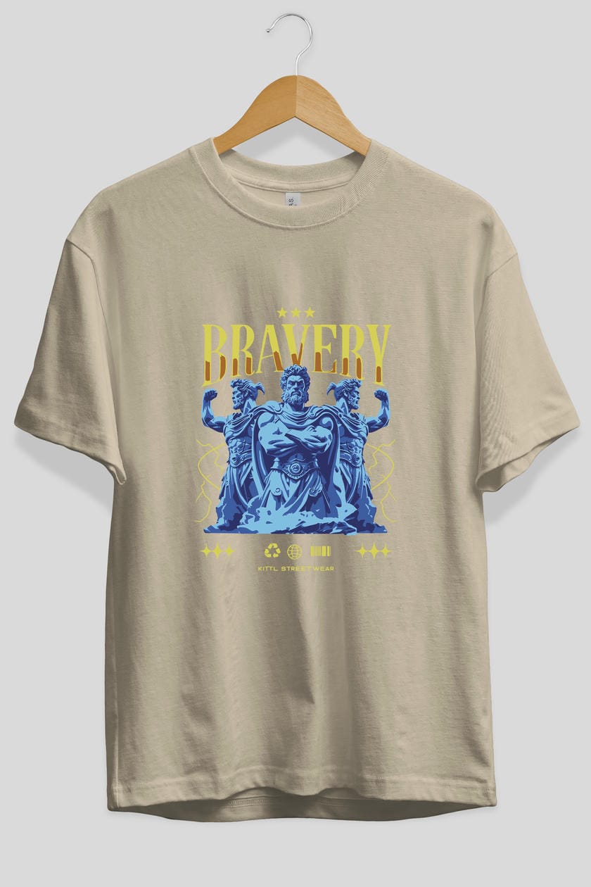 Bravery ön Baskılı Oversize t-shirt Erkek Kadın %100 Pamuk Bisiklet Yaka tişort