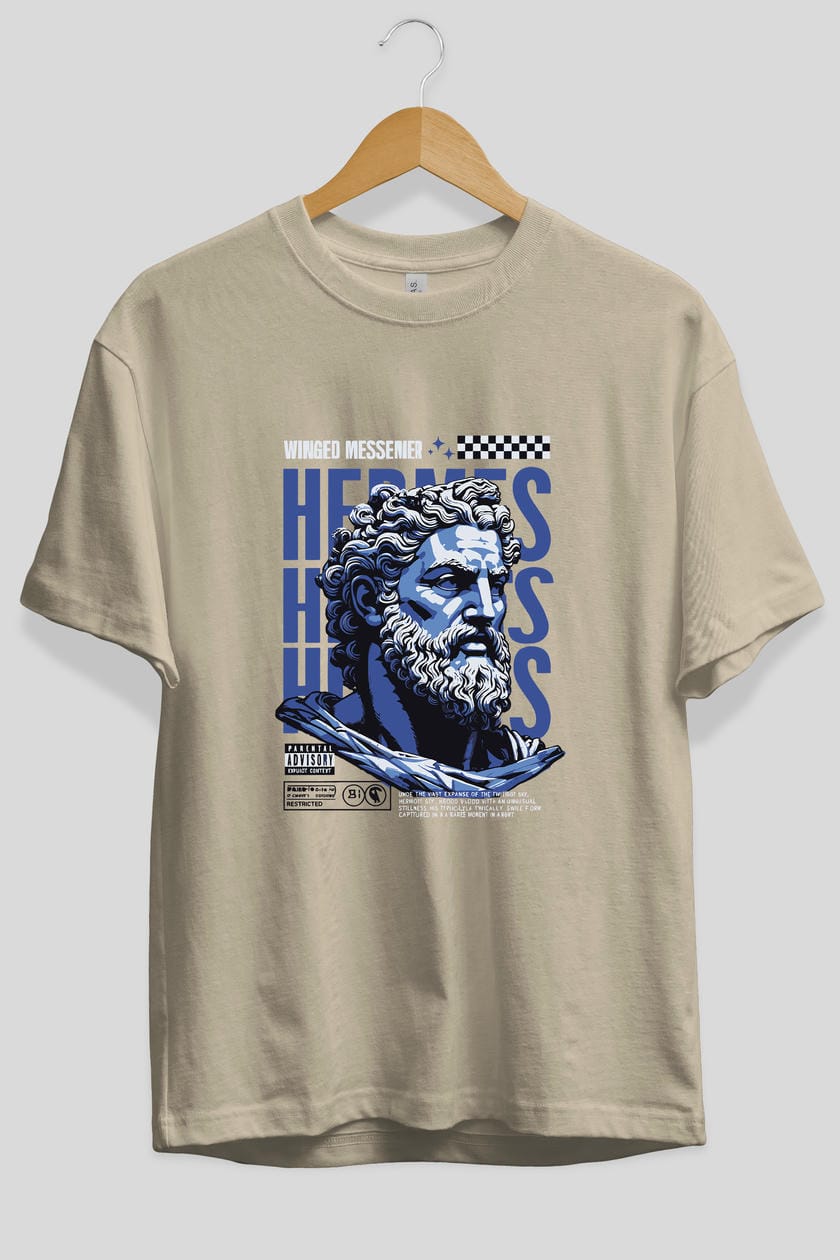 Hermes 1 ön Baskılı Oversize t-shirt Erkek Kadın %100 Pamuk Bisiklet Yaka tişort