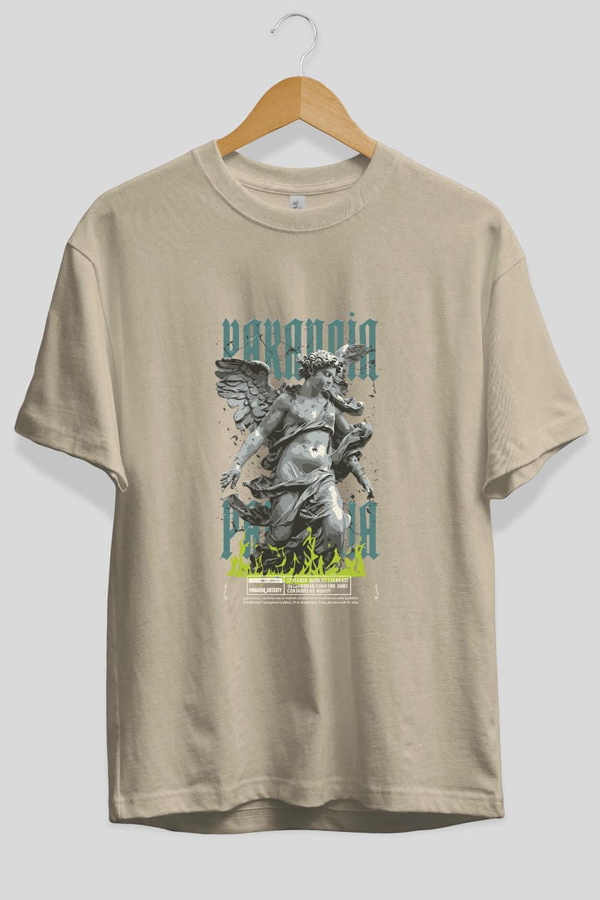 Paranoia ön Baskılı Oversize t-shirt Erkek Kadın %100 Pamuk Bisiklet Yaka tişort