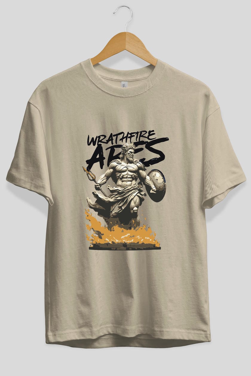 WrathFire Ares ön Baskılı Oversize t-shirt Erkek Kadın %100 Pamuk Bisiklet Yaka tişort